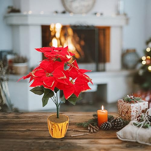 Miniatura 5 de belupai Árbol de flor de Pascua artificial de 17.7 pulgadas, flores de Pascua artificiales en maceta, arreglos de flores de Pascua falsas de seda