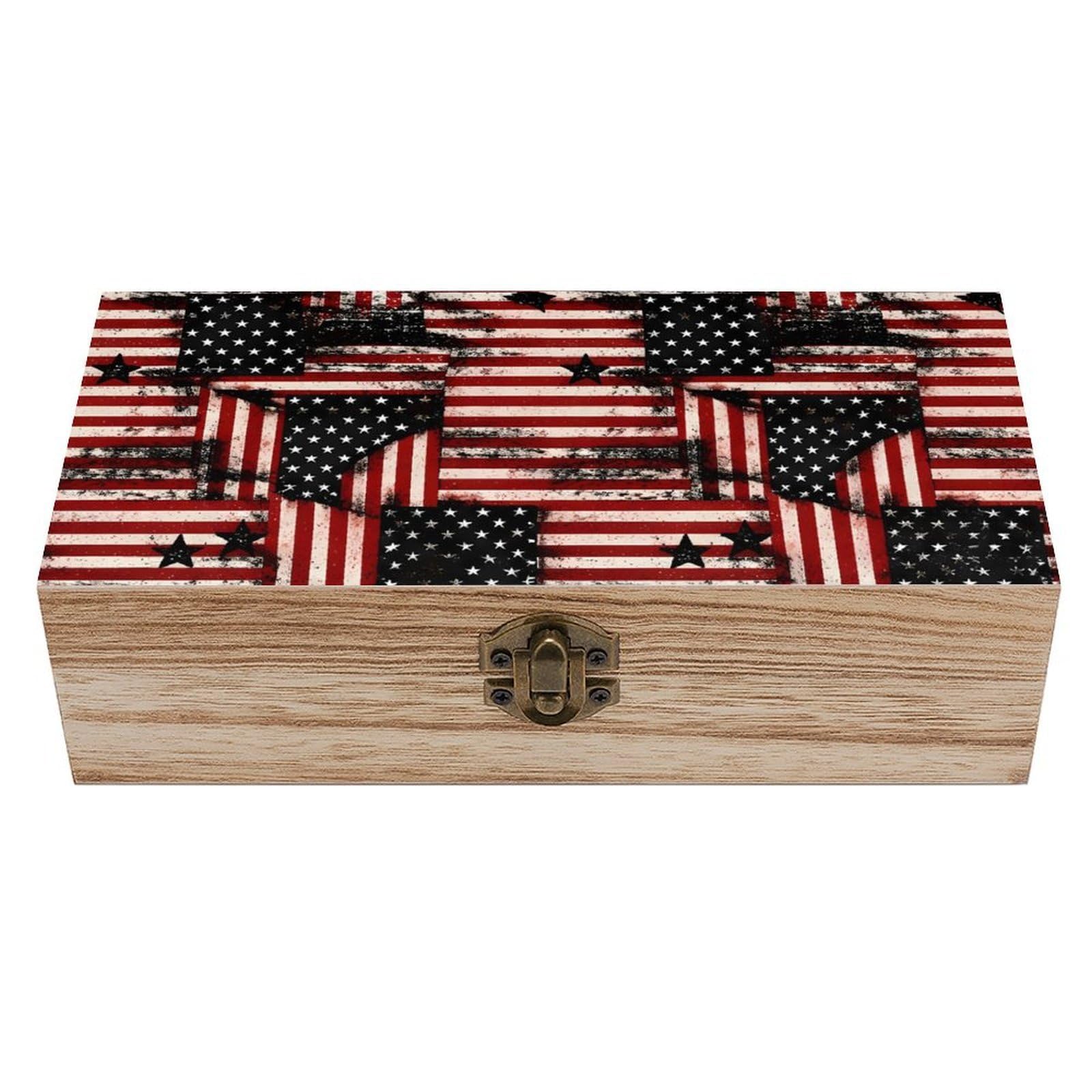 HLBSDM Bass Fishing Lure American Flag Wooden Storage Box