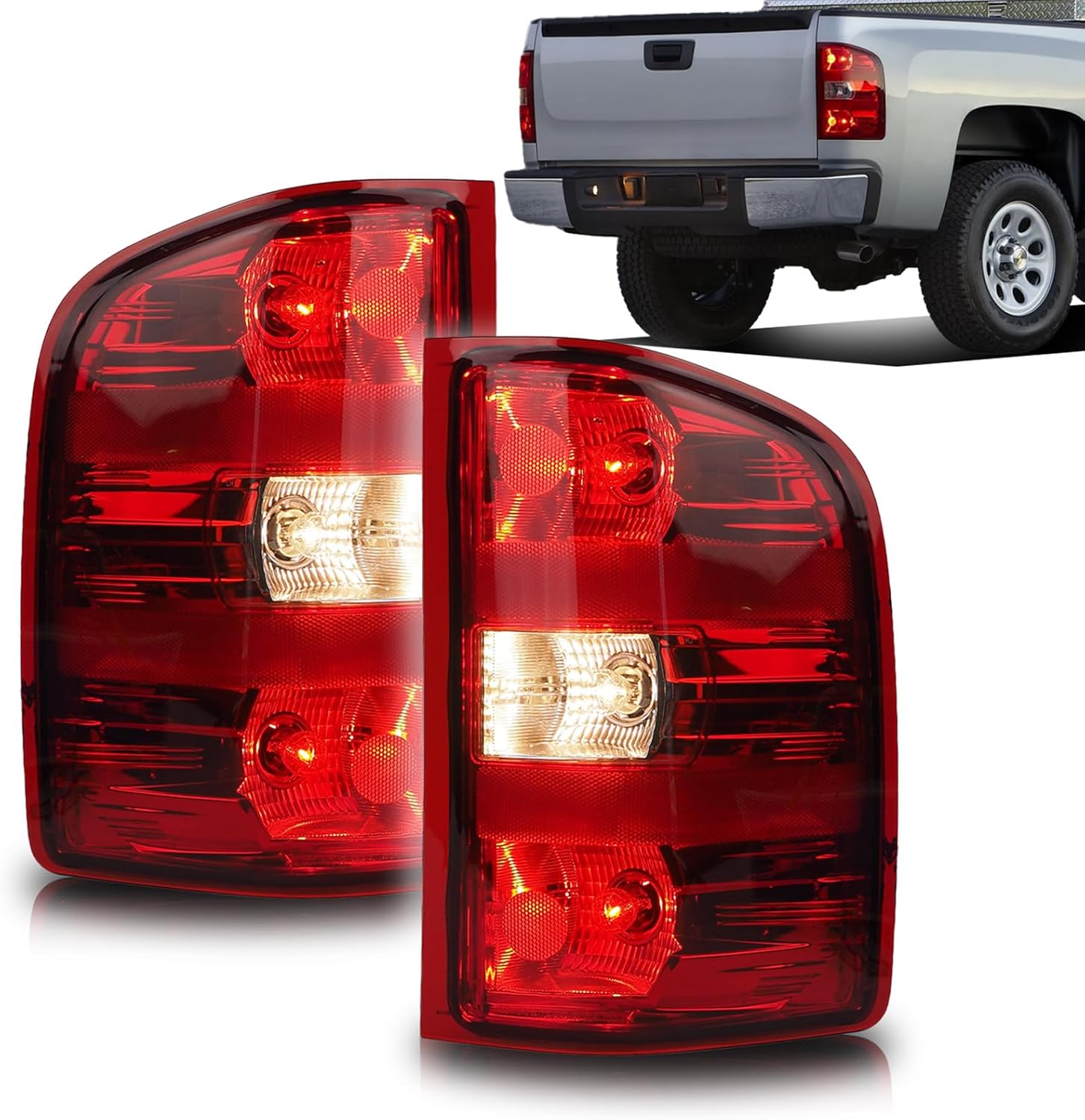 Pair Tail Lights Compatible with 2007-2013 Chevy Silverado 1500 2500HD 3500HD GMC Sierra Taillight Rear Brake Lamps Red Border Replacement for OEM#25958483 25958482 GM2801207 GM2800207 (Pair)