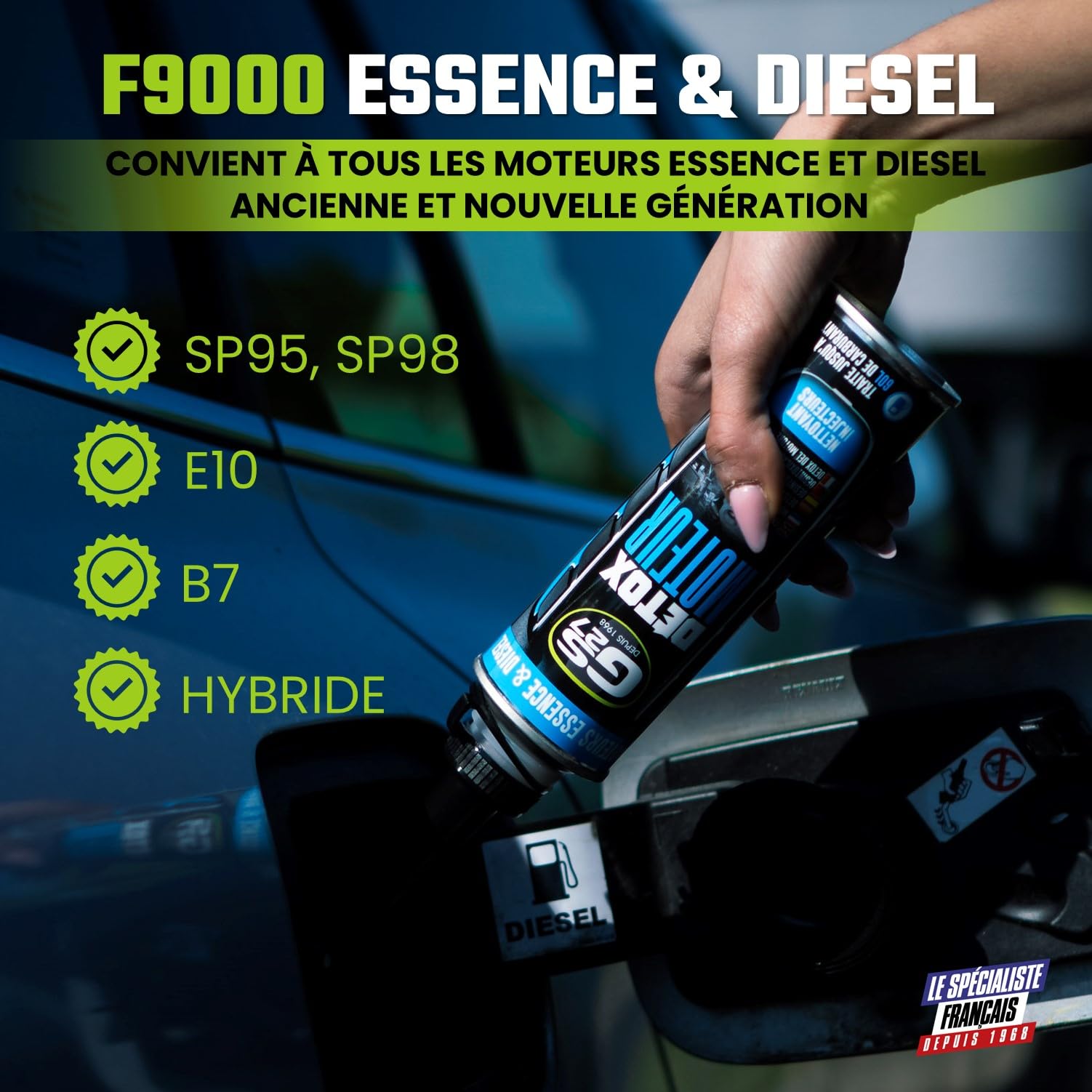 GS27 - F9000 – Traitement Moteur Essence & Diesel 2-en-1 – Décrassage Injection + Antifriction Huile – Action Préventive & Curative – 2 x 300 ML