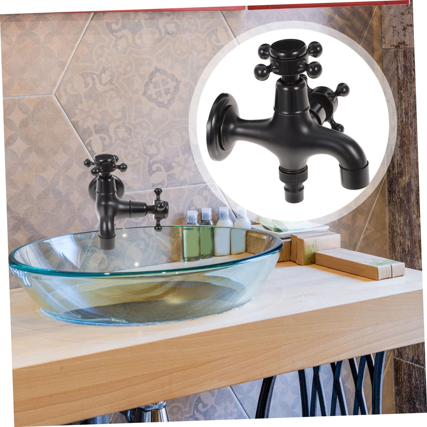 GALPADA Rubinetto Lavatrice a Via in Ottone Doppia Uscita Nero Stile Vintage Per Bagno e Cucina Aumento Pressione, Accessori Per Lavandino e Lavatrice