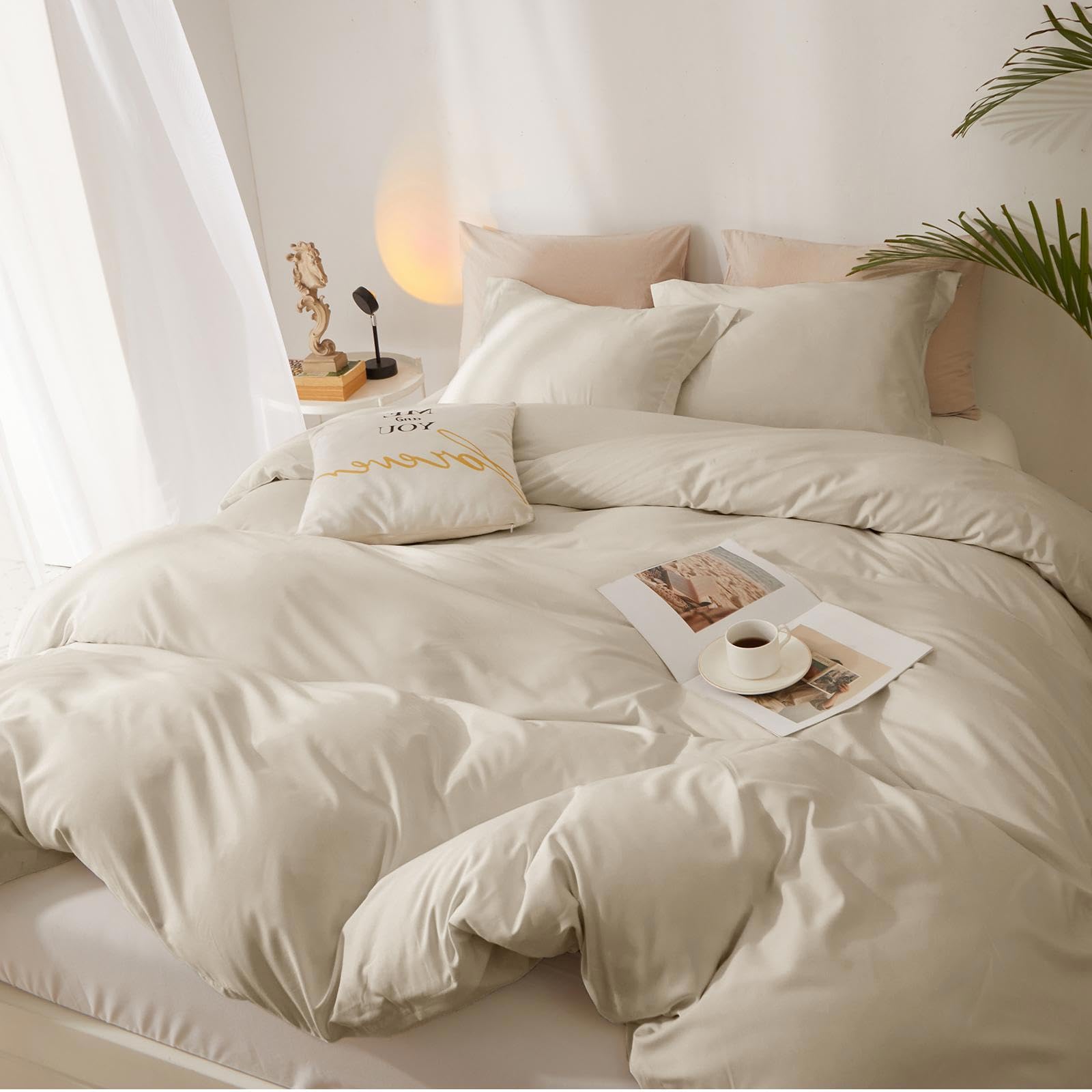 Beige Duvet Cover King Size, Ultra Soft 3 Piece Bedding Duvet Cover with 2 Pillowcases, Lightweight Soft Washed Microfiber Bedding Set, Breathable Comforter Cover with Zipper Closure for All Season — image 1