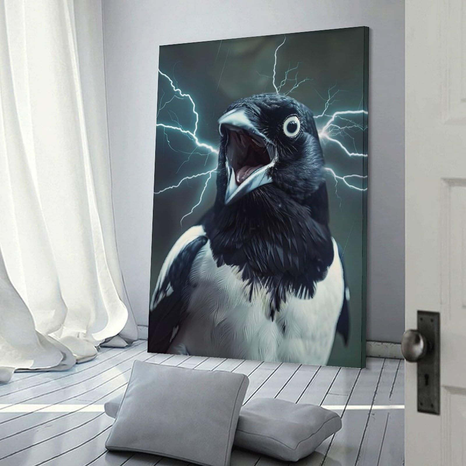 Junmoney Magpie Lightning Canvas Art Print 12x18inch(30x45cm), for Bedroom Decor, Cosy Corners Or Studios, An Easy Wall Refresh for Bedrooms