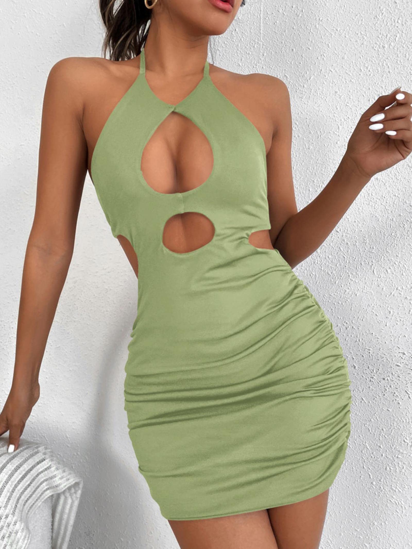 OKGD Sexy Hollow Out Short Club Dress Ladies 2022 Summer Black Bodycon  Dresses Evening Backless Tight Mini Dress-Green Dress,XS : Amazon.co.uk:  Fashion