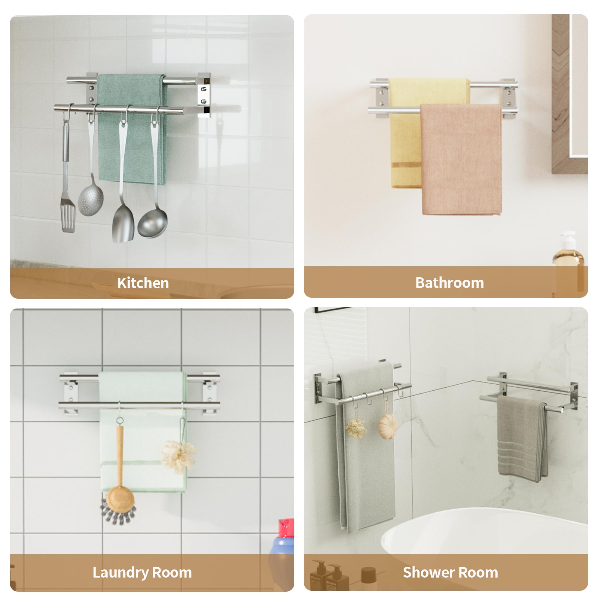 Mooche Porte Serviette Salle de Bain, Longueur 40 CM, Barres Porte-Serviettes Support Mural, en Acier Inoxydable, Porte Serviette de Bain Antirouille et Durable, Chrome