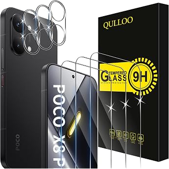 QULLOO Screen Protector for Xiaomi Poco X8 Pro Max for Tempered Glass Pack of 3 Screen Protectors with 3 Camera Protection 9H Hardness Tempered Glass HD Clear Protective Glass Anti-Scratch Film