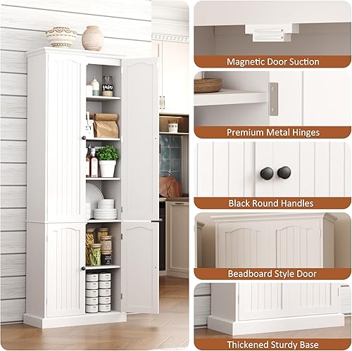 Miniatura 33 de Function Home Armario de almacenamiento alto para baño, despensa de cocina delgada de 64 pulgadas con almacenamiento de puerta, armarios 64" Blanco