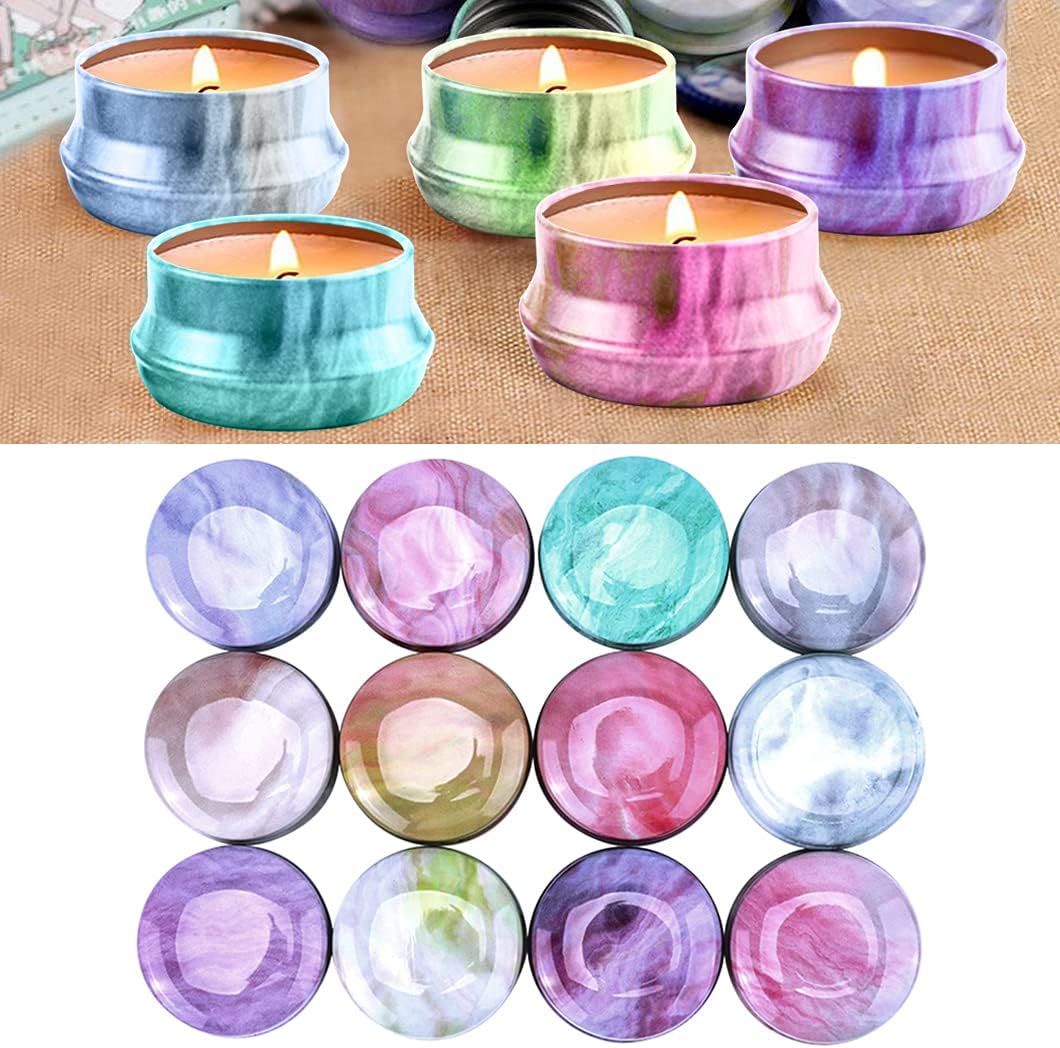 Rolin Roly 12Pcs Tins Jars with Lids Candle Travel Tins Mini Aluminum Cans Round Reusable Tinplate Empty Container for DIY Essential Oils Scented Christmas Candles Tea Candy