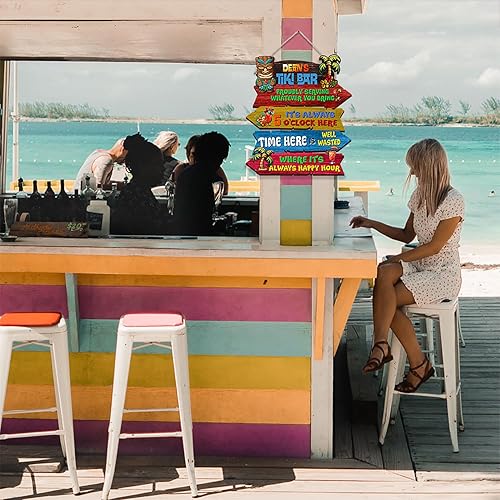 Miniatura 5 de THUYPT - Letrero personalizado con diseño de reglas de Tiki Bar, letrero de madera Tiki Totem patrón de tótem de Tiki decoración tropical, letrero