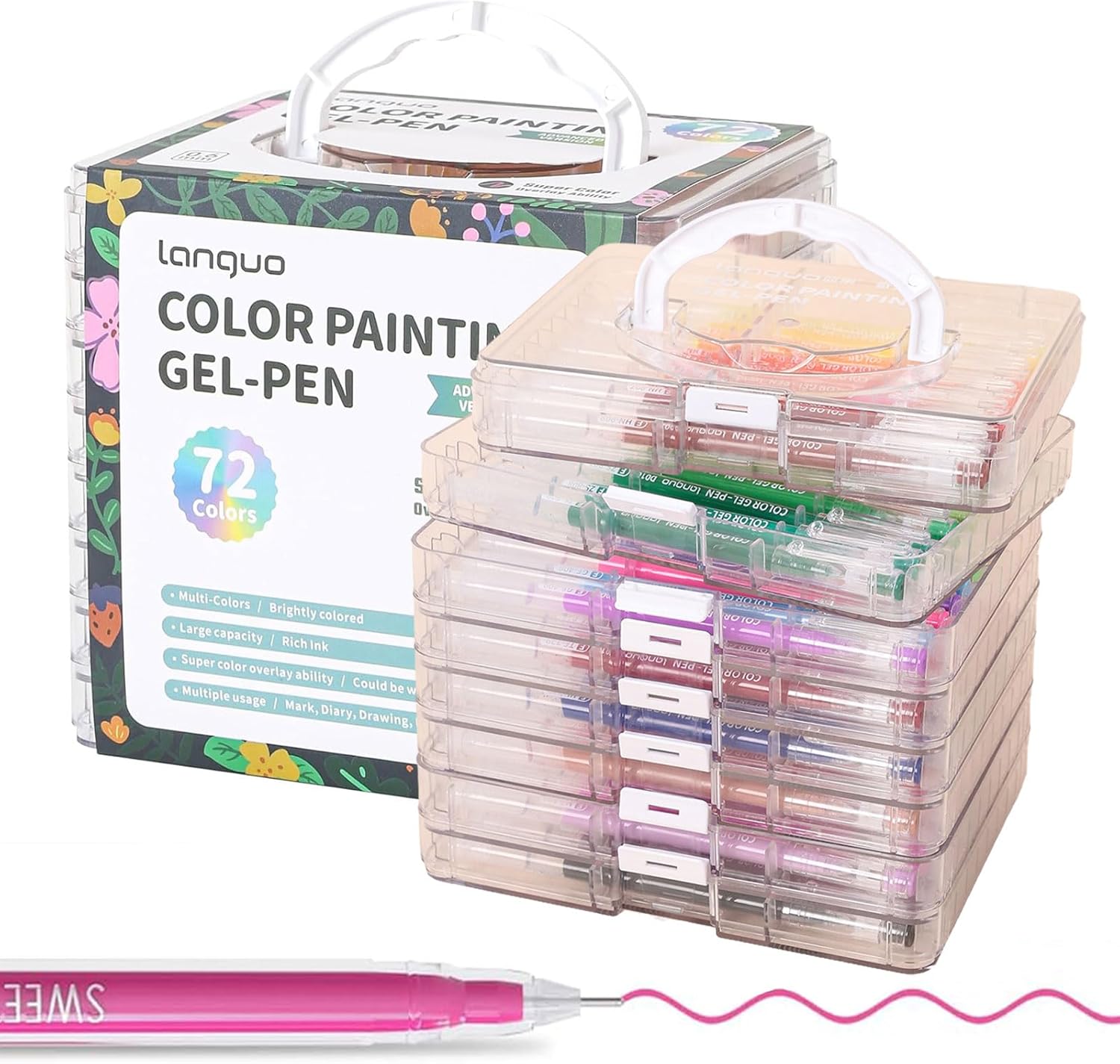 0.6mm Needle Tip Gel Pens with storage box, 72 Color Gel Pens Set for Adult Coloring Books, Gel Marker for Making Cards, Adult Journaling Doodling Drawing, Craft Supplies