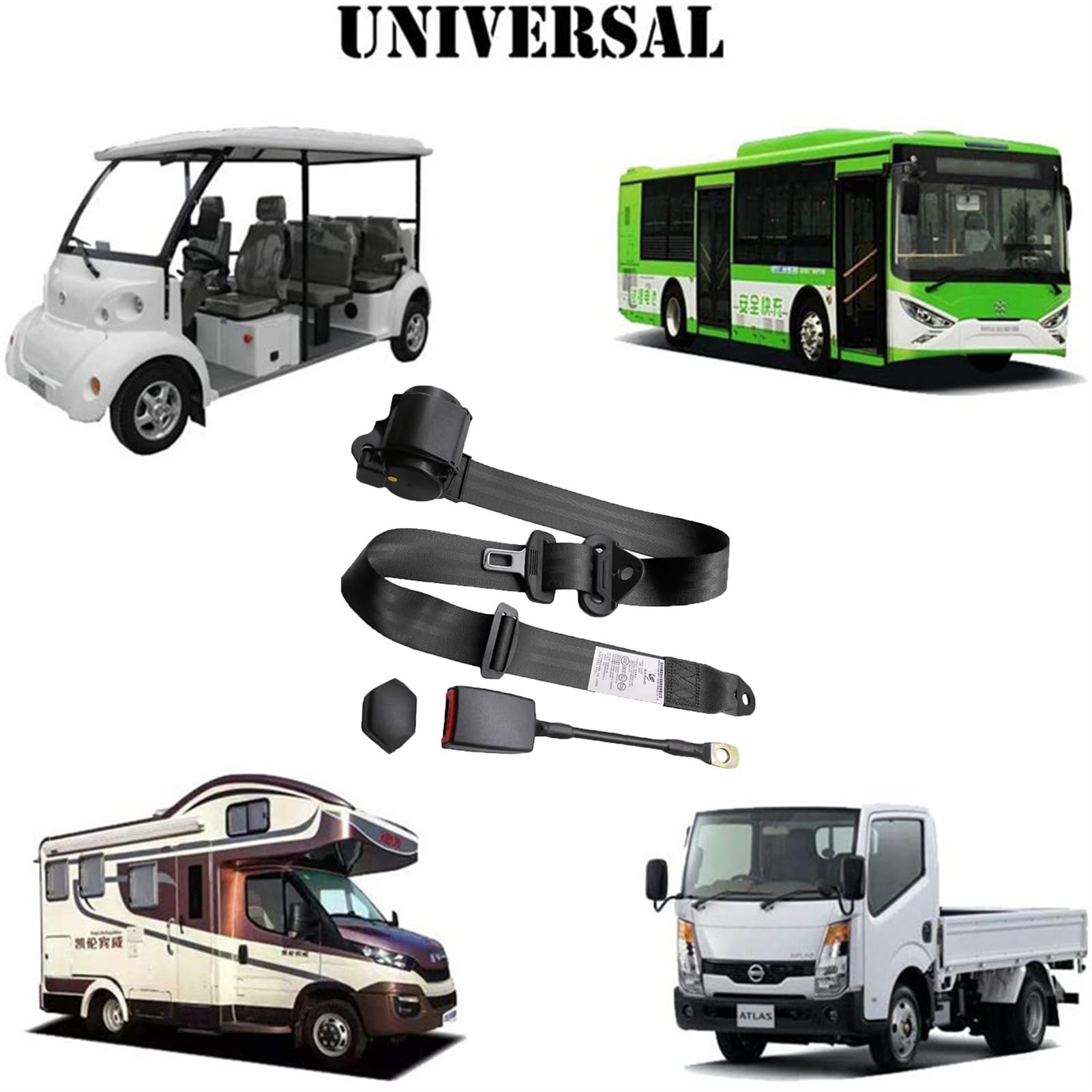 Zeetan Cinghie Retrattili Regolabili Universali 3Pt, Compatibili con La Maggior Parte dei Carrelli da Golf, UTV, VR, Camion,Nero