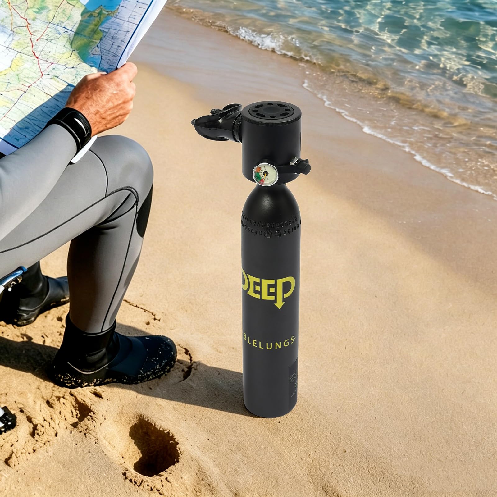 Equipo de buceo, minibotella de buceo de 0,5 L con máscara de buceo, agua poco profunda, botellas pequeñas de buceo, mini botella de oxígeno con máscara de esnórquel de cara completa, adecuada para