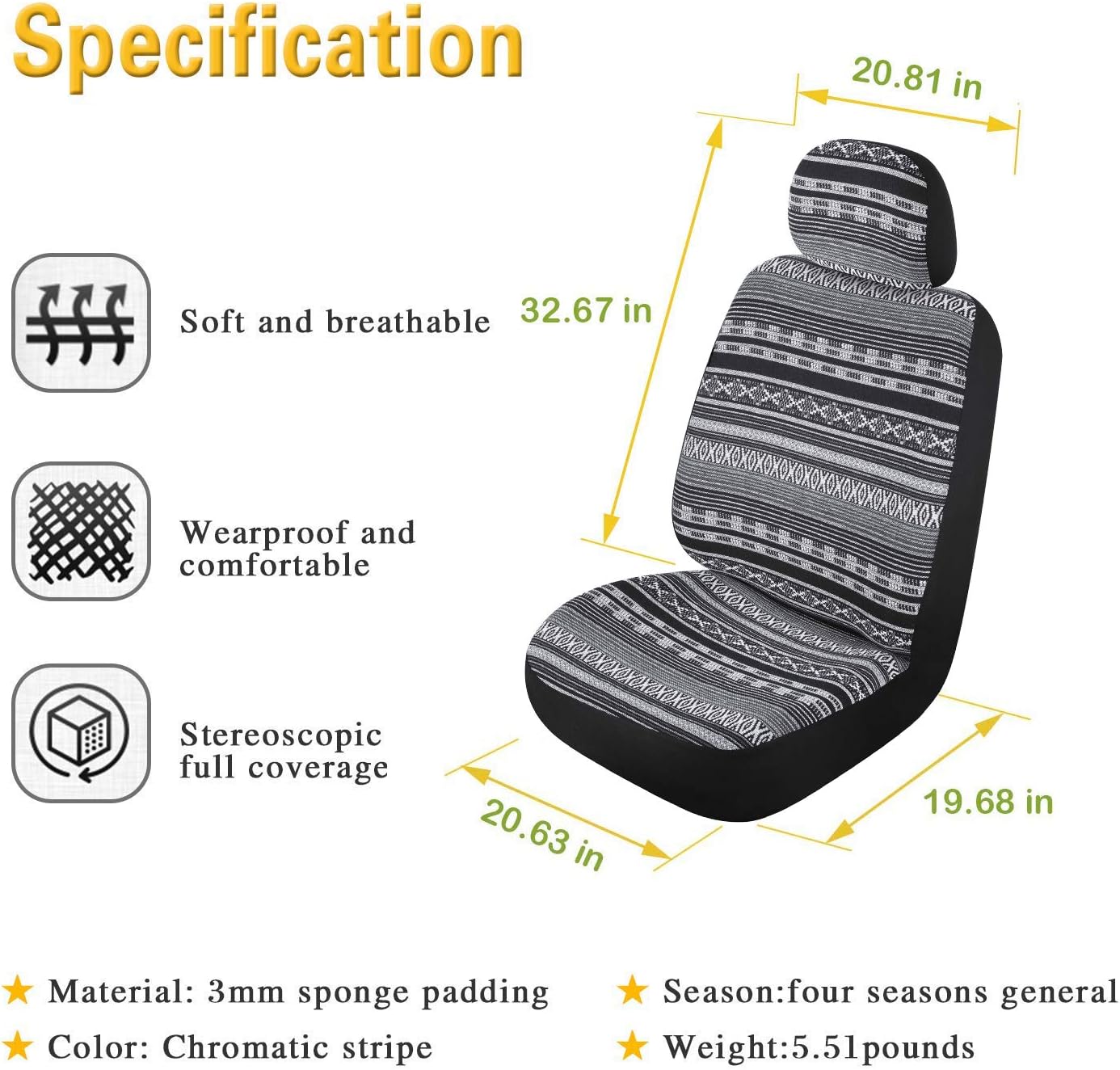 Autojoy Baja Seat Covers,Stitching and Wear-Resistant Automative Protector for Car,SUV (Black&White)