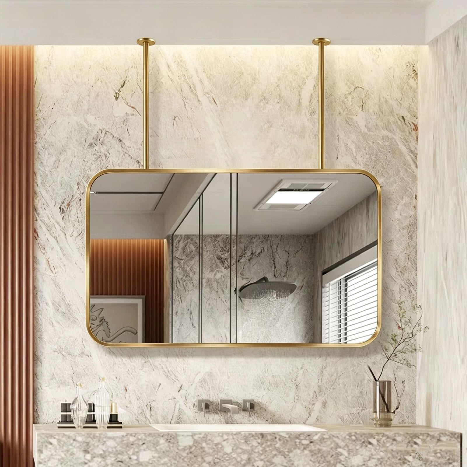 Luyckfrazy Specchio moderno con asta sospesa rettangolare arrotondato