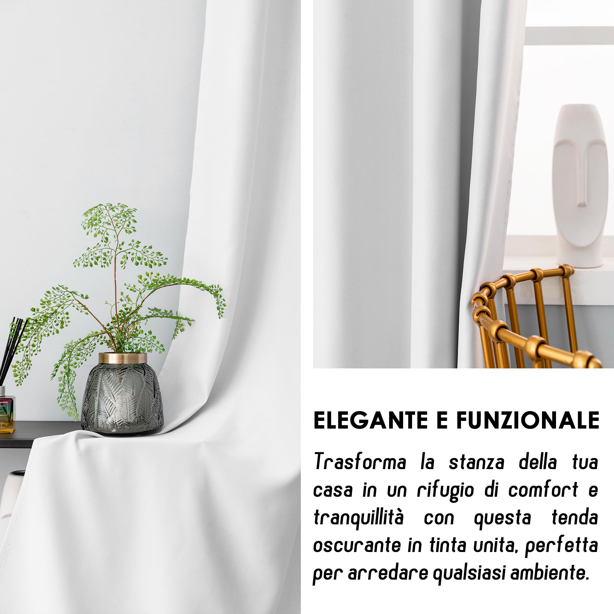 GIRASOLE HOME Paire de Rideaux Blancs Occultants Thermiques Doux, Couleur Unie, Rideau Isolant pour Salon, Chambre et Intérieur, 2 Panneaux avec Oeillets 140 x 238 cm
