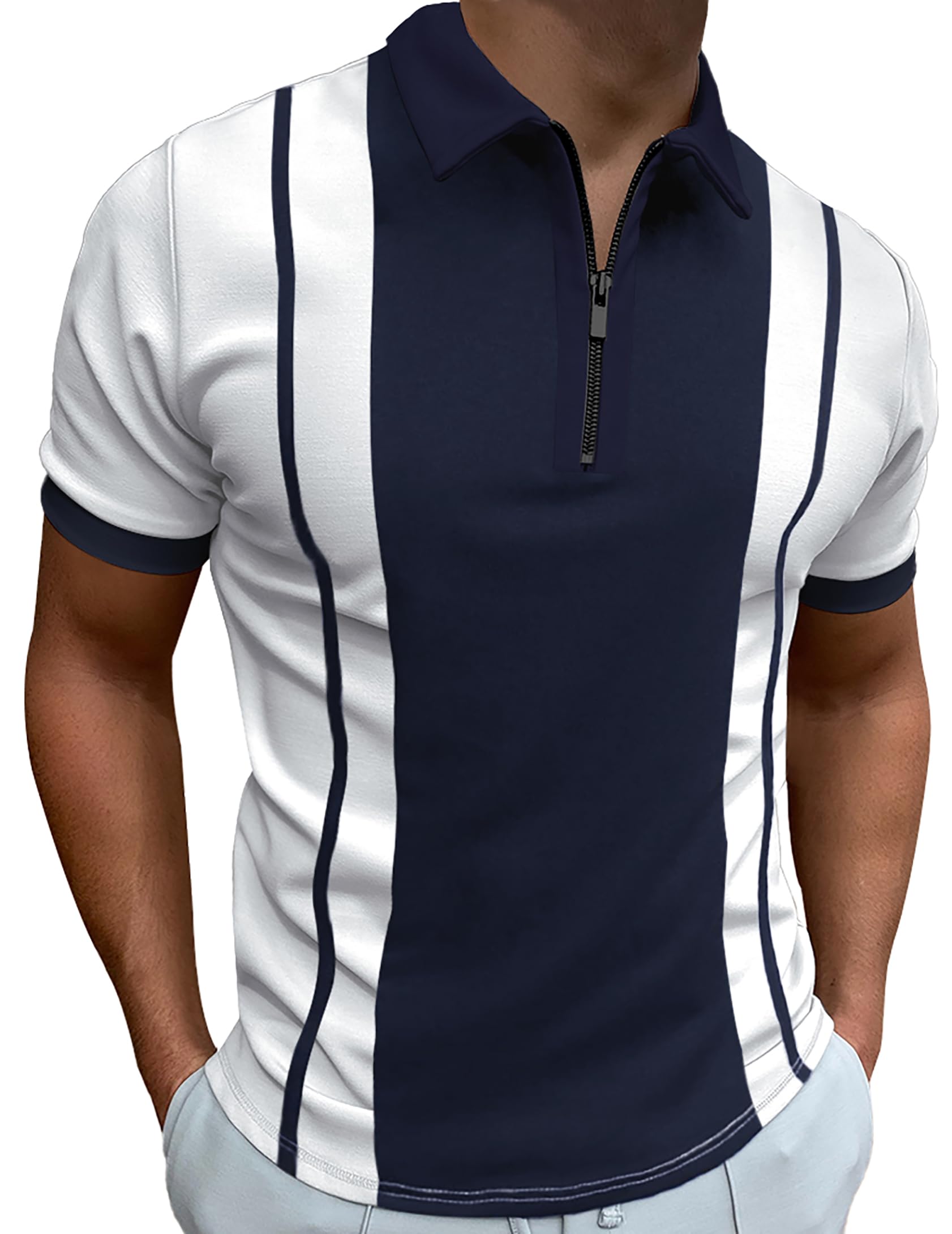 MainfiniMen's Casual Zip Up Polo Shirts