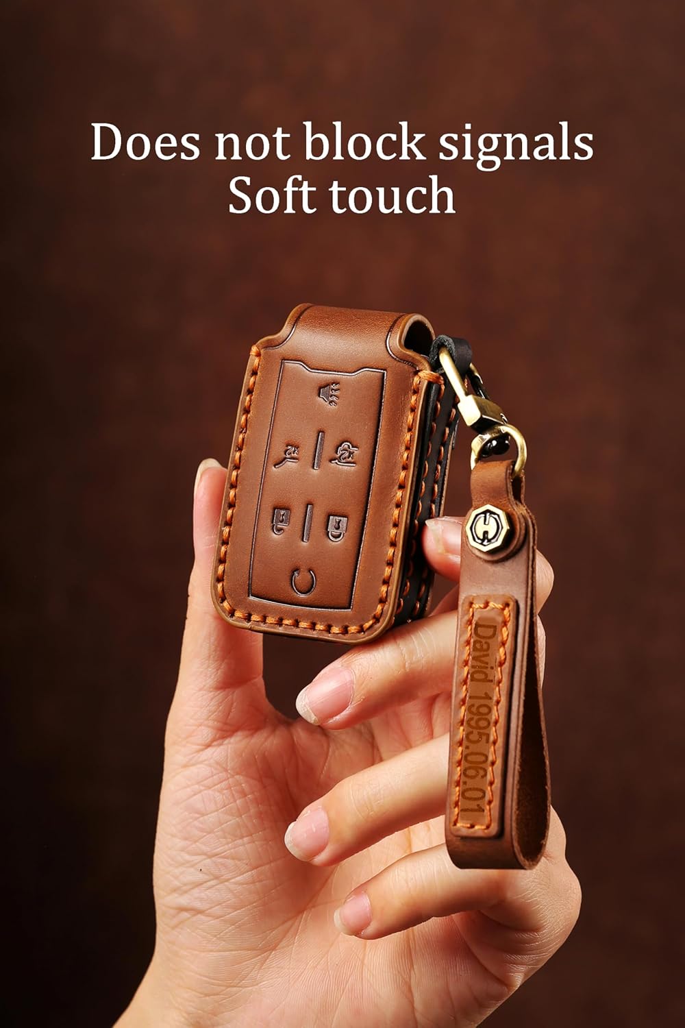 SANRILY Customized Text Keychain Handmade Leather 7 Button Key Fob Cover Compatible with Buick Century MPV 2023 2024 GL8ES GL10 Avenir Aivia Keyless Personalized Gifts Blue