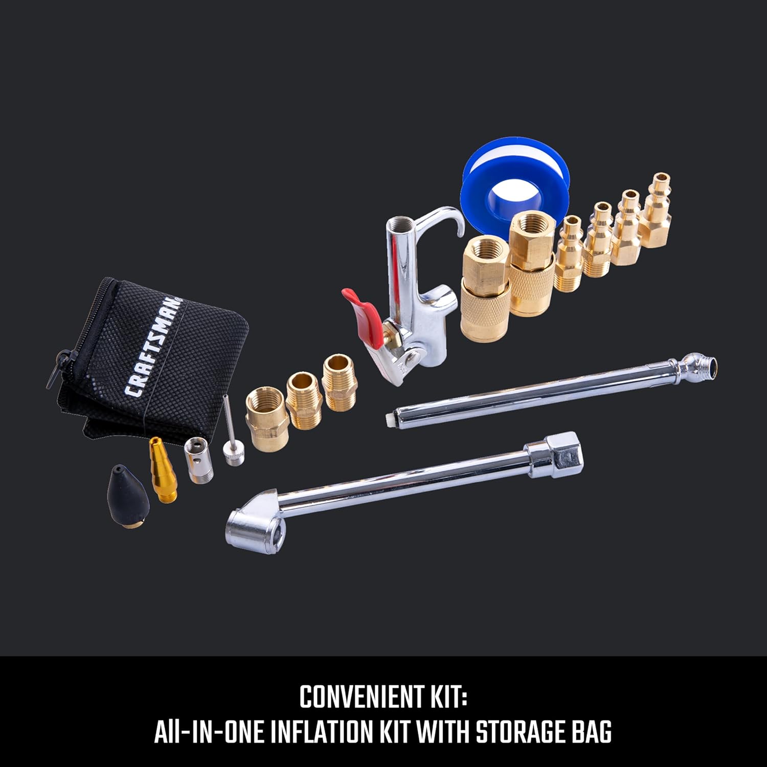 CRAFTSMAN 18-Piece Air Compressor Accessory Kit, Includes Blow Gun, Tire Inflator, Brass Fittings, and Storage Bag