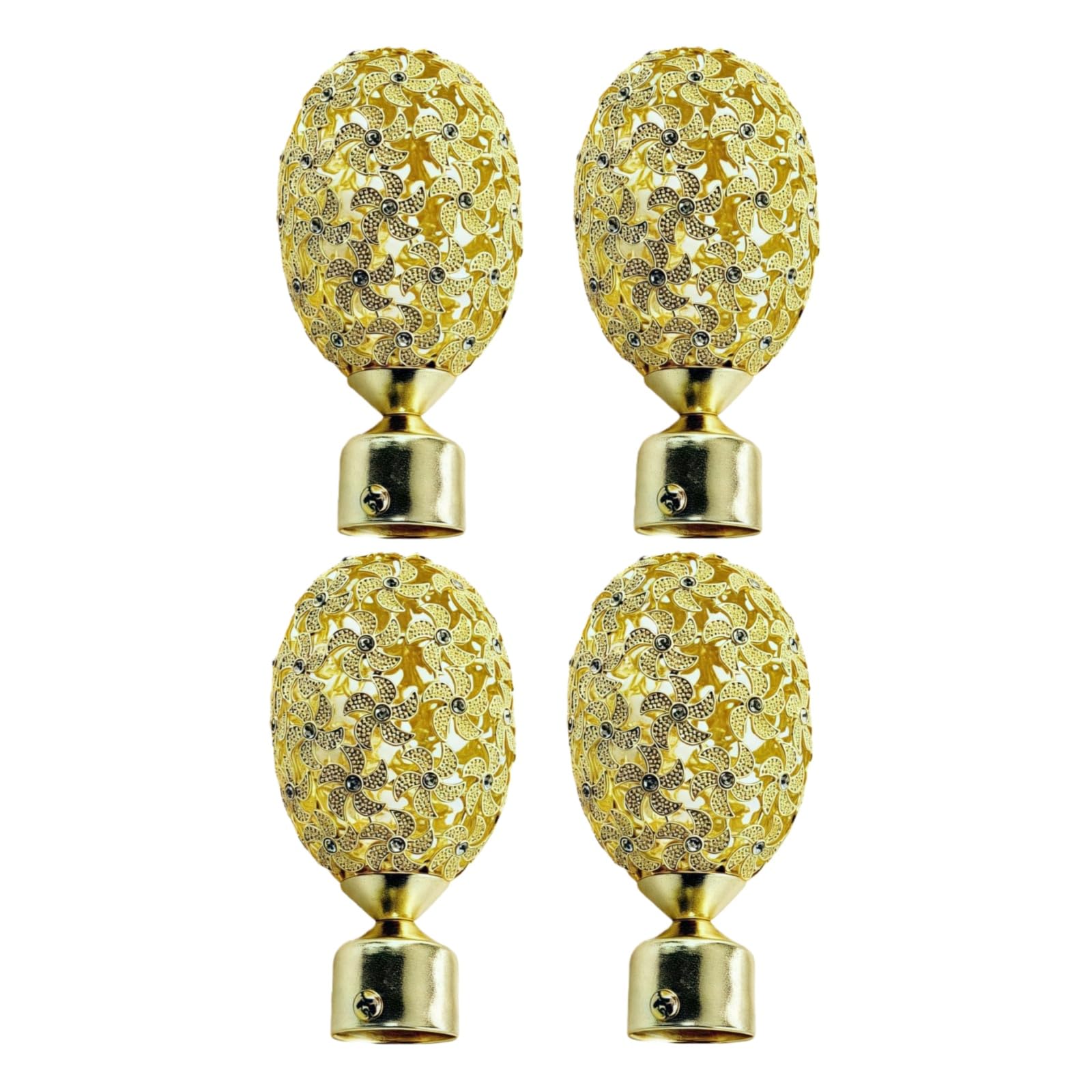 Curtain Pole Ends Finials 4PCS 25mm 28mm zinc alloy material rhinestone decoration hollow Roman rod tip gold 25mm