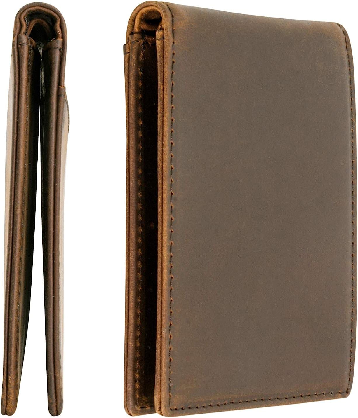 STAY FINE Minimalist Wallet for Men RFID Leather Bifold Slim Billfold with ID and Card Slots, Brown