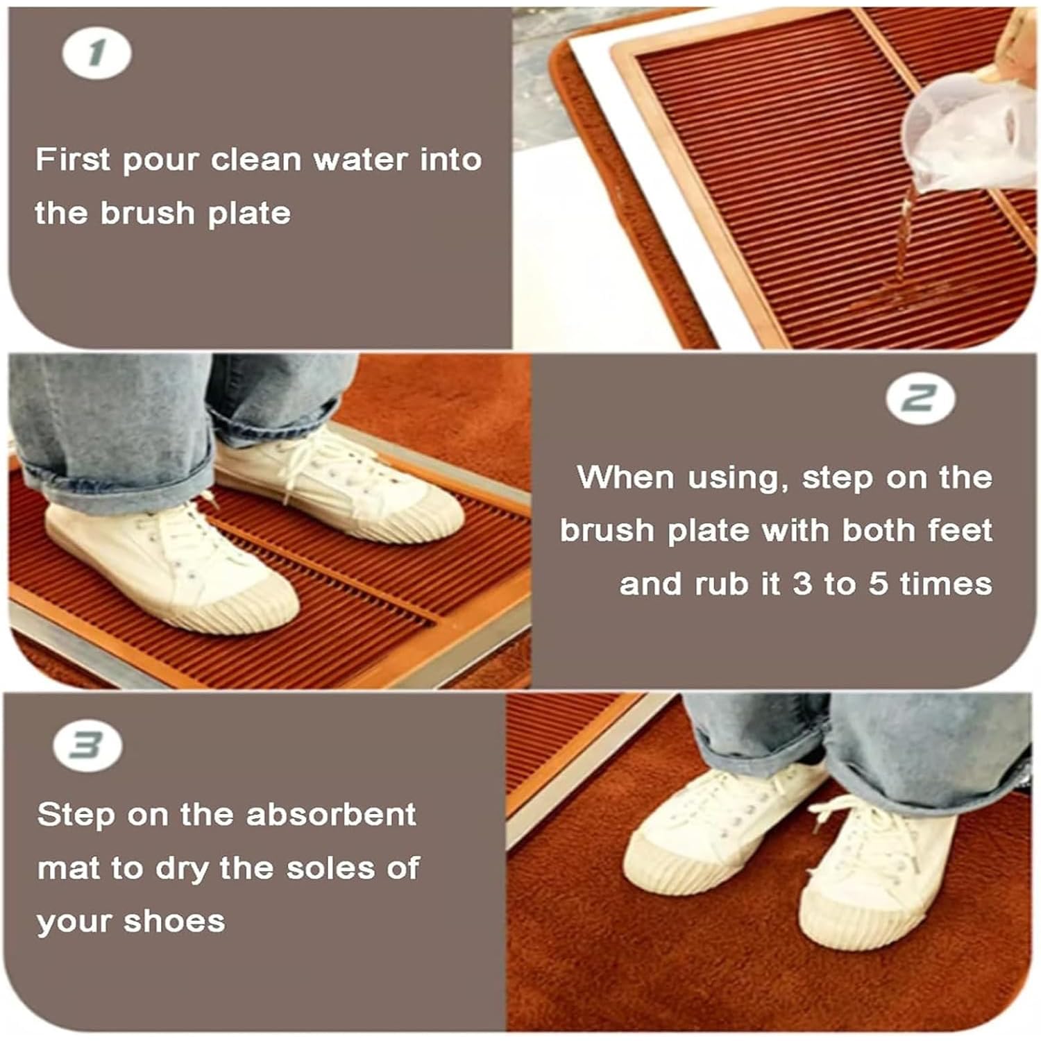 Alfombrilla antideslizante de limpieza en seco y húmedo con cepillo para suela de zapatos y almohadillas absorbentes, limpiador de barro para el hogar, hospital, laboratorio, 35.4 x 23.6 pulgadas