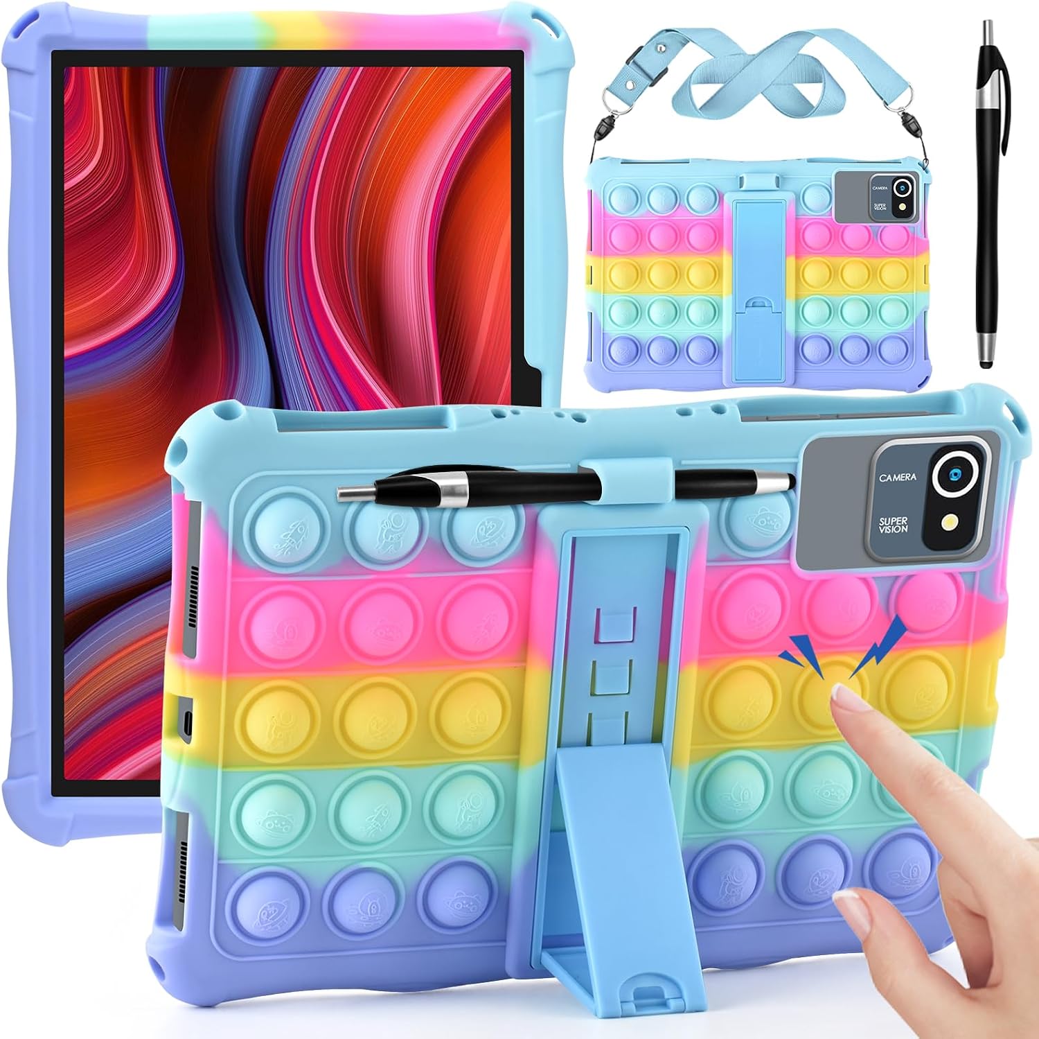 DETUOSI 11 inch Multi-Angle Soft Silicone Tablet Case, Dazzling Light Blue