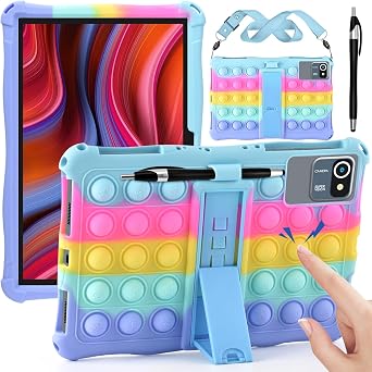 DETUOSI 11 inch Multi-Angle Soft Silicone Tablet Case, Dazzling Light Blue