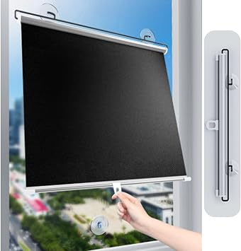 Suction Cup Roller Blinds, Blackout Roller Shades for Windows, Blackout Curtains Without Drilling, Retractable Sunshade Roll Up Blinds, Privacy Blinds,Black-40x150cm/16 * 59in