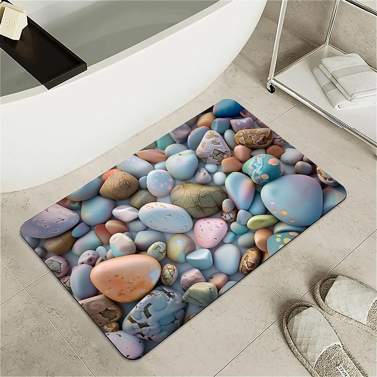 Diatomaceous Earth Bath Mat,Colorful Pebbles and Rocks Non-Slip Volume Super Absorbent Fast Drying Eco-Friendly Easy to Clean for Bathroom Kitchen Door mat 20×31Inch (50 * 80cm)
