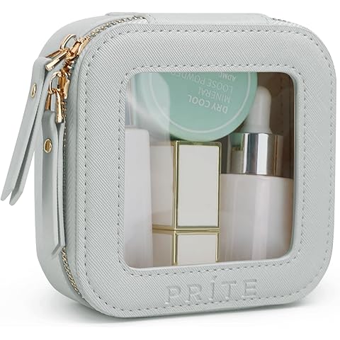 Prite Small Makeup Bag for Women Portable Clear Makeup Bag Cute Mini Waterproof Travel Cosmetic Bag with Gold Zipper for Car Essentials(Grey)