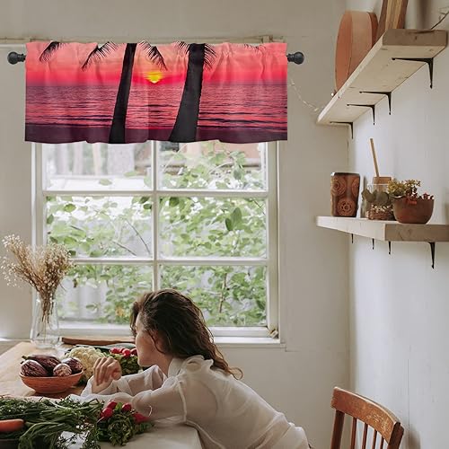 Miniatura 6 de Curtain Valances for Windows, Ocean Coastal Beach Tropical Palm Trees Beautiful Dreamy Sunset Sundown Rod Pocket Valance Window Treatments Short