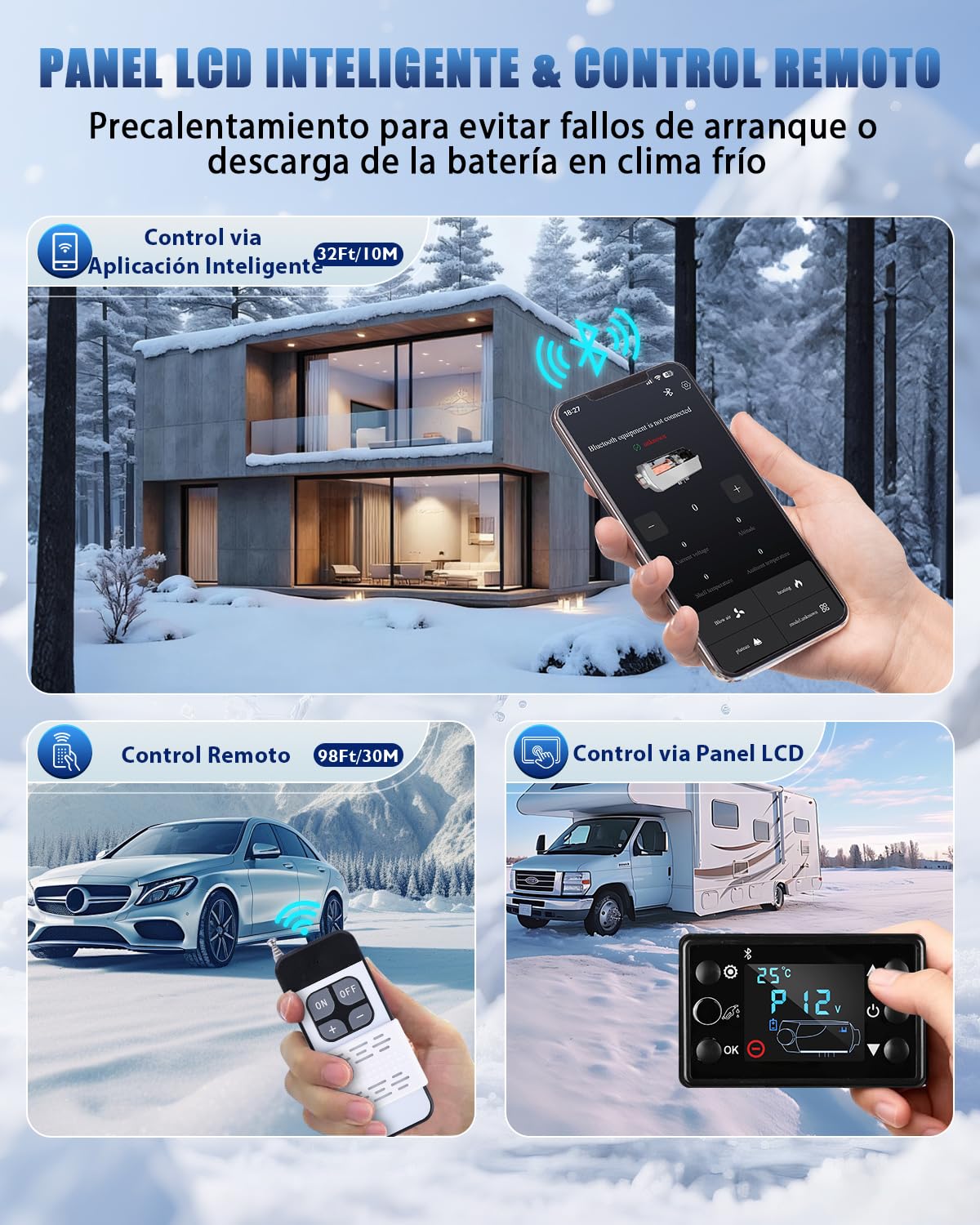 Timiyou Calefacción Estacionaria Portatil 8KW 12V/24V/220V, Control Remoto LCD y App Bluetooth, 0.18-0.52L/h, Temp. 5-35°C - Todo en Uno para Autos, Camiones, Barcos, Autocaravanas, Calentador Diesel