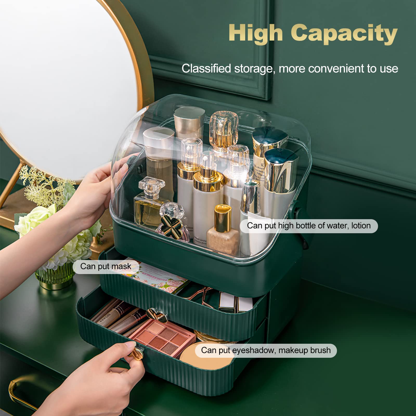 Galatée Organizer per Cosmetici,Organizzatore di Trucco Grande Capacità,Organizer Trucchi Multifunzione Girevole,per Cosmetici, Gioielli e Accessori ideale per bagno e camera da letto（verde - c）