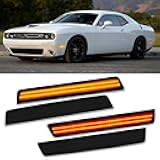 Bestview 4PCS LED Side Marker Lights for Dodge Challenger 2015-2023: Amber Front & Red Rear Bumper Marker Lamps, Waterproof Fender Lights & Corner Parking Lamp, Smoked Lens