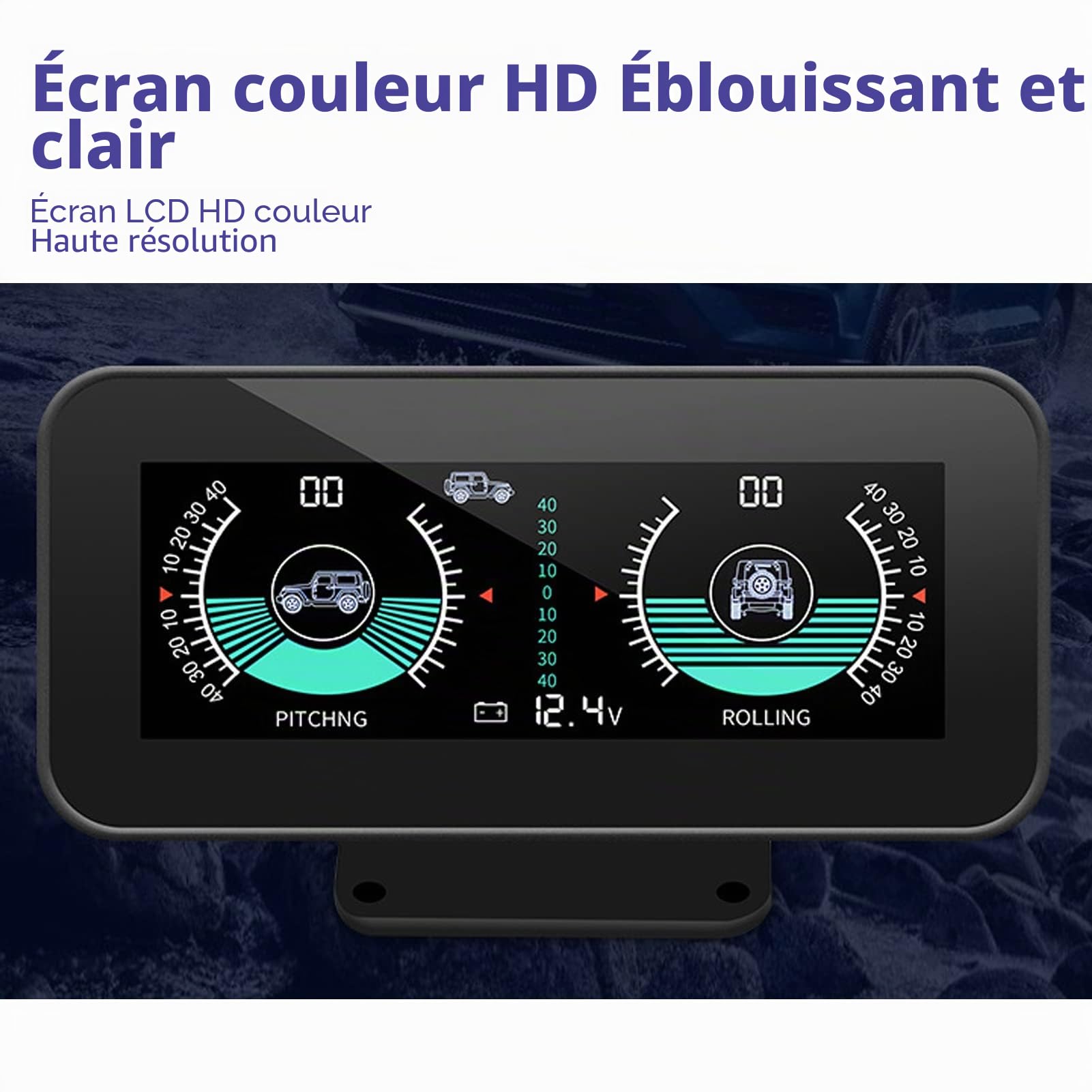 Fydun Jauge D'inclinaison de Niveau D'inclinomètre de Voiture, HUD Indicateur de Clinomètre de Boussole électronique de Voiture Compteur de Pente d'angle de Voiture D'inclinomètre Numérique pour Auto