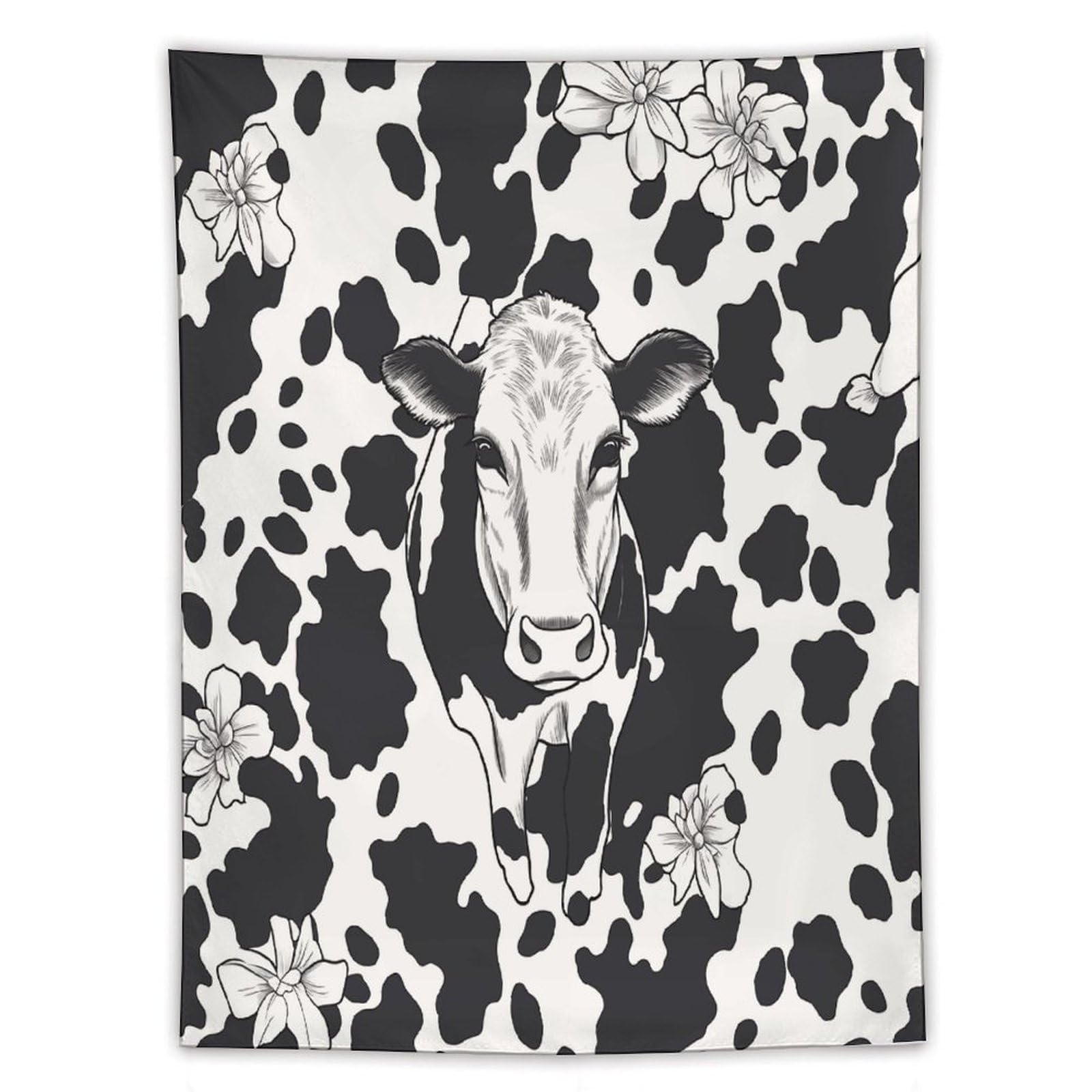 MUSM Black And White Cow Tapestry with Installation Kit Personalized Wall Tapestry Aesthetic Tapestries Backdrop Banner Wall Art Hanging Decor for Home Picnic Beach Blanket 60"x80"