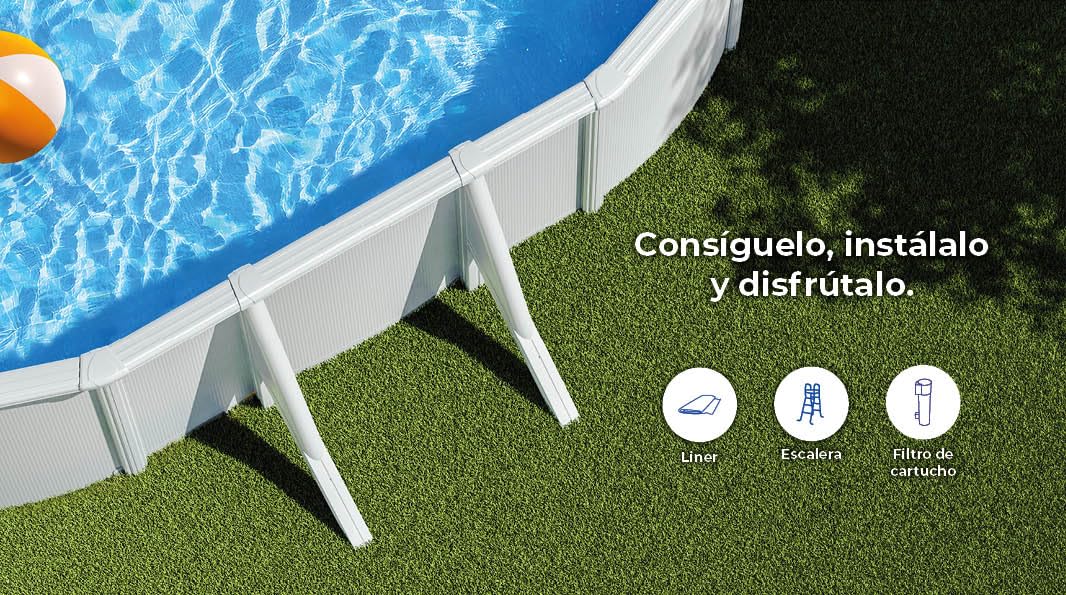 Piscina de Acero Elevada,Forma Ovalada con Aspecto Acero Blanco. Piscinas Desmontables para Jardín 500 x 300 x 120 cm - Piscina Gre KITPROV503 Bora Bora.