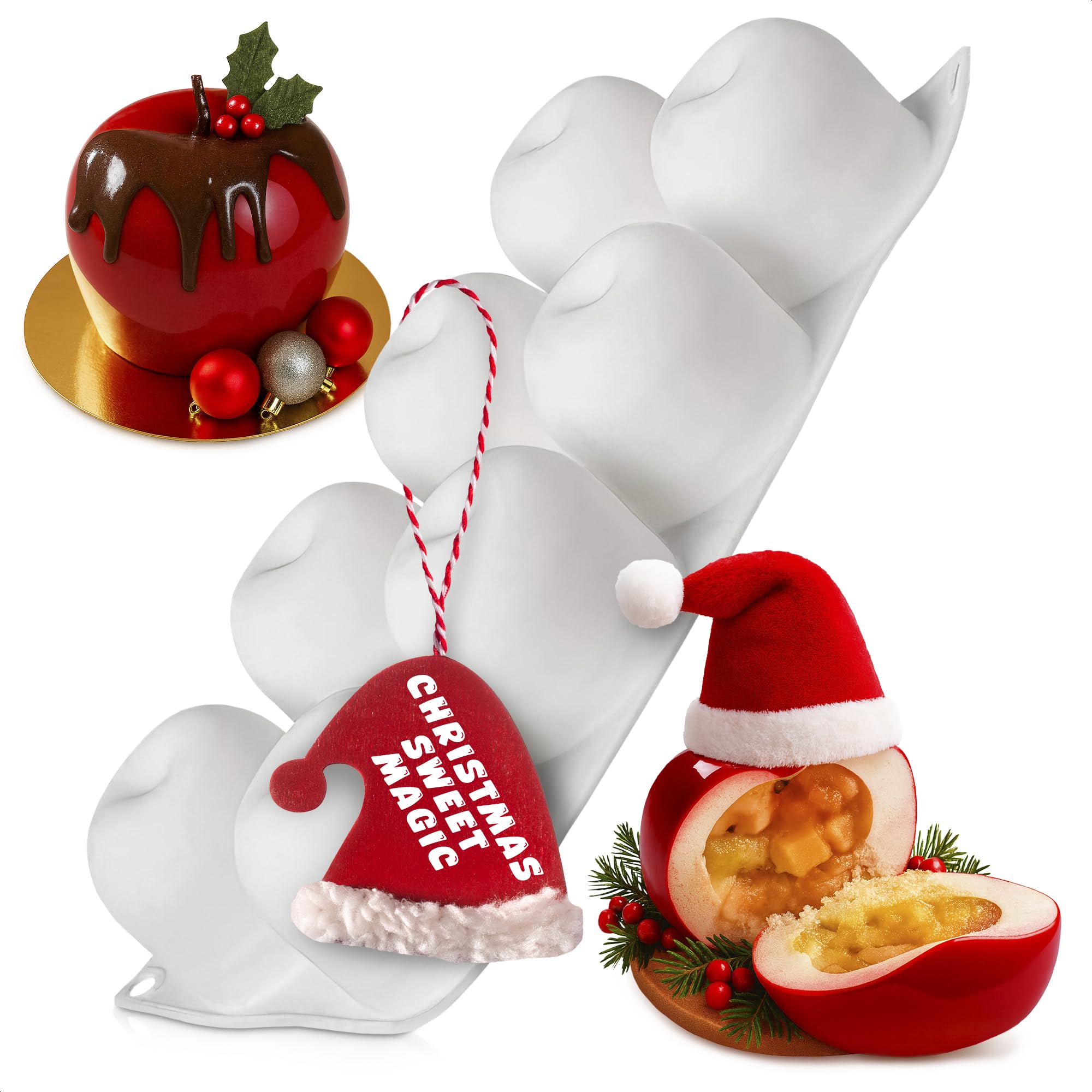 8 Cavity Apple Silicone Mold - 11.22 x 6.69 x 2.3 Inches Apple Mold for Baking, Good for Pastry, Jelly, Ice Cream, Soap, and Candles, Non-Stick and Easy to Clean, Oven and Microwave Safe