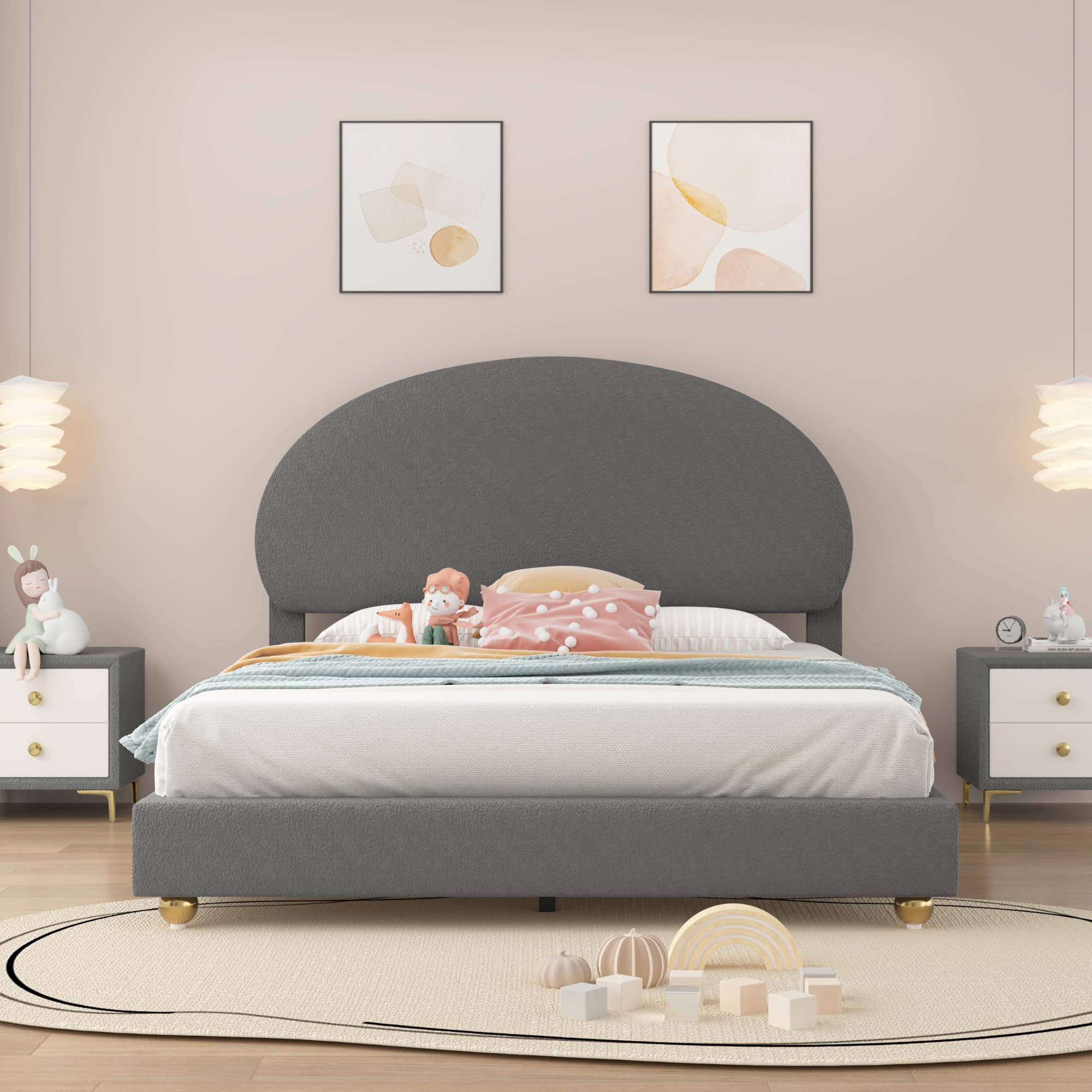 Letto Matrimoniale HOMCOM 140x200cm Con Contenitori - Testiera Imbottita, Grigio, Rete A Doghe - Foto 8