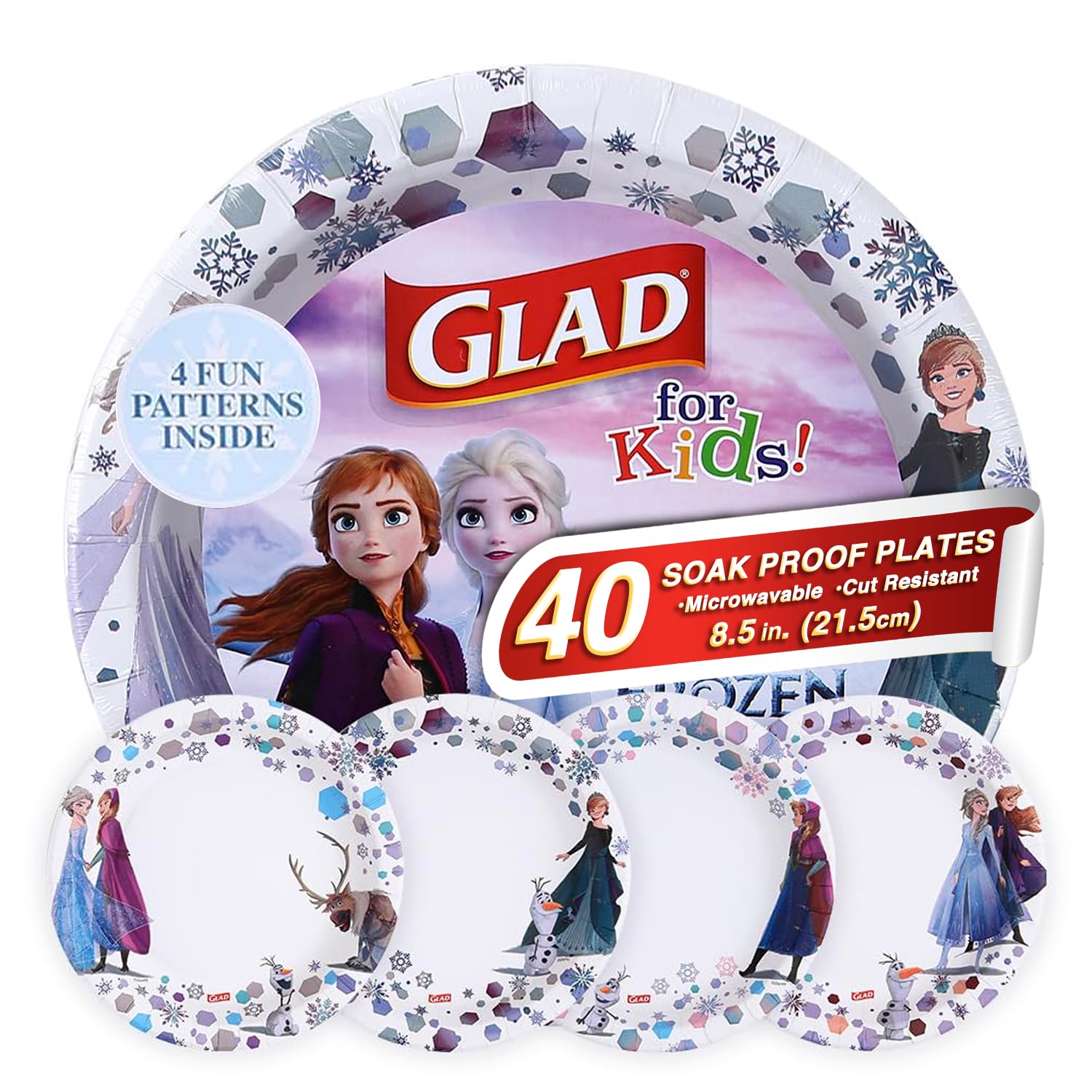 Glad Disney Frozen Anna and Elsa Disposable Plates - Strong Paper Plates for Kids Birthday Party & Everyday Use - Frozen Birthday Party Plates - Perfect for Snack, Dessert & Cake Parties - 8.5” 40 Ct