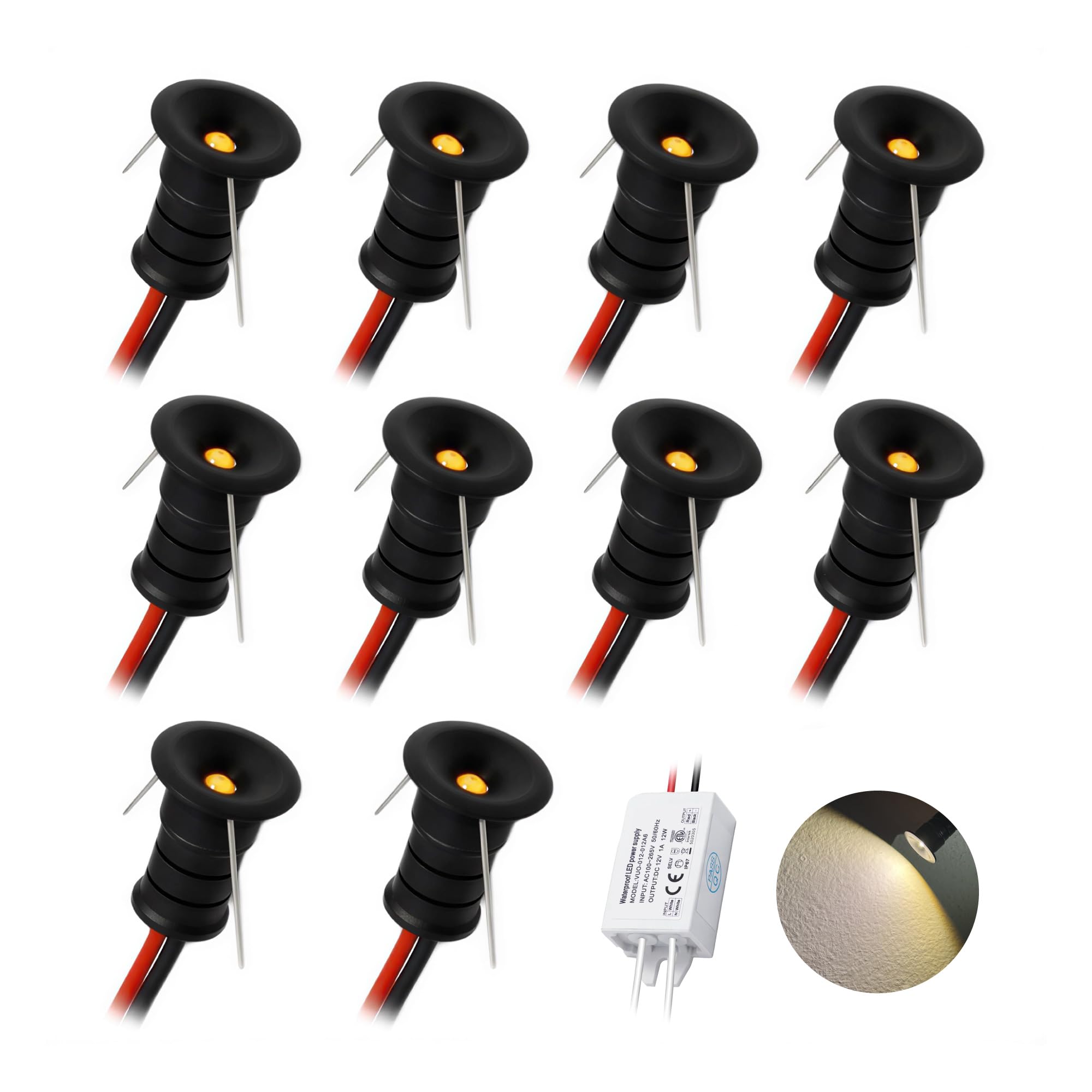 10 uds Mini Foco LED 12V 0.5W, IP65 Impermeable Spotlight Downlight Embutir Pequeño Empotrable, 10mm Micro Spot Light Para Vitrinas Pasillos Iluminación Cuadros Nicho Techo (Negro Blanco Cálido, 120°)