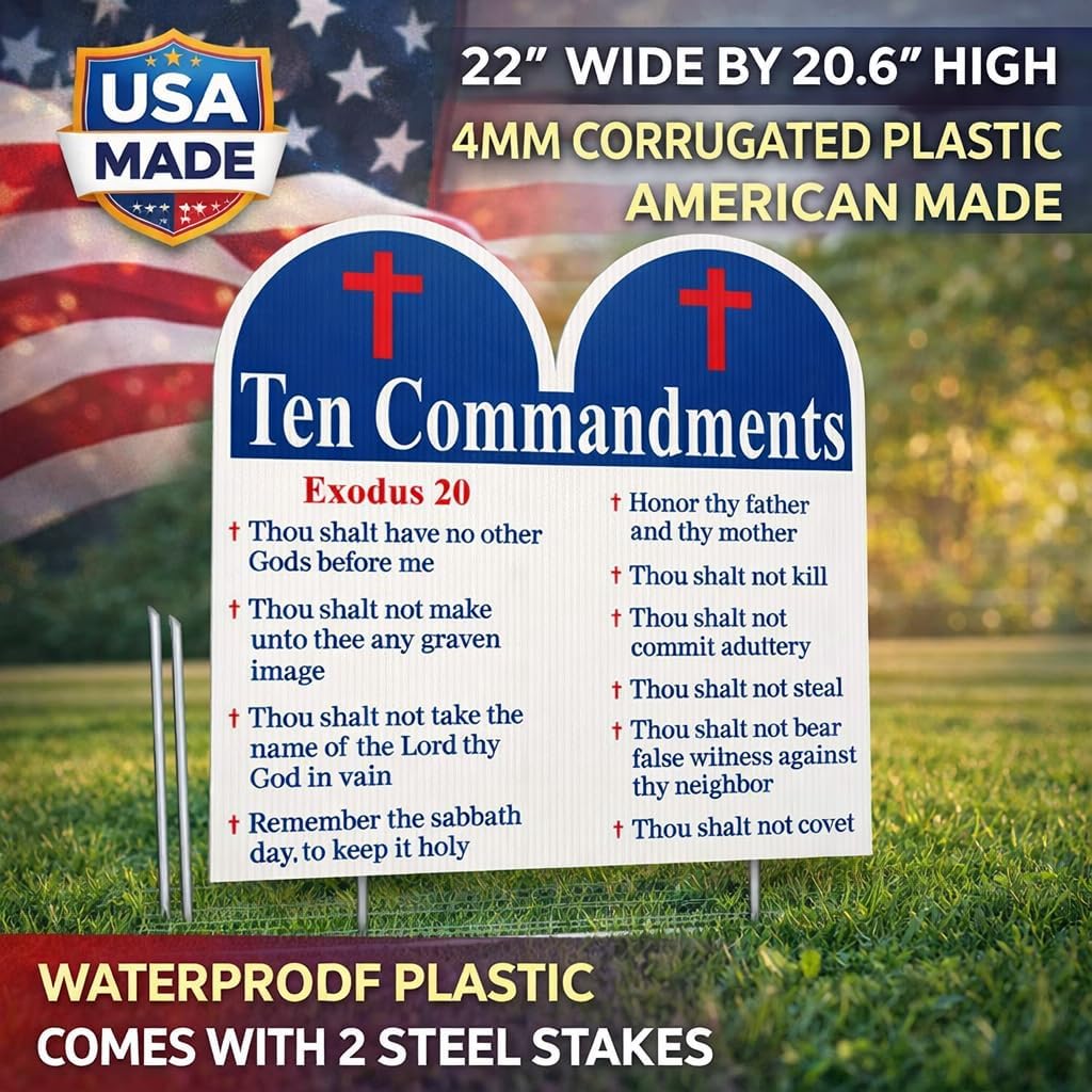 VictoryStore Yard Sign Outdoor Lawn Decorations - Easter Lawn Display, Ten Commandments Religious Yard Signs, 22 Inches x 20 Inches, Stakes Included