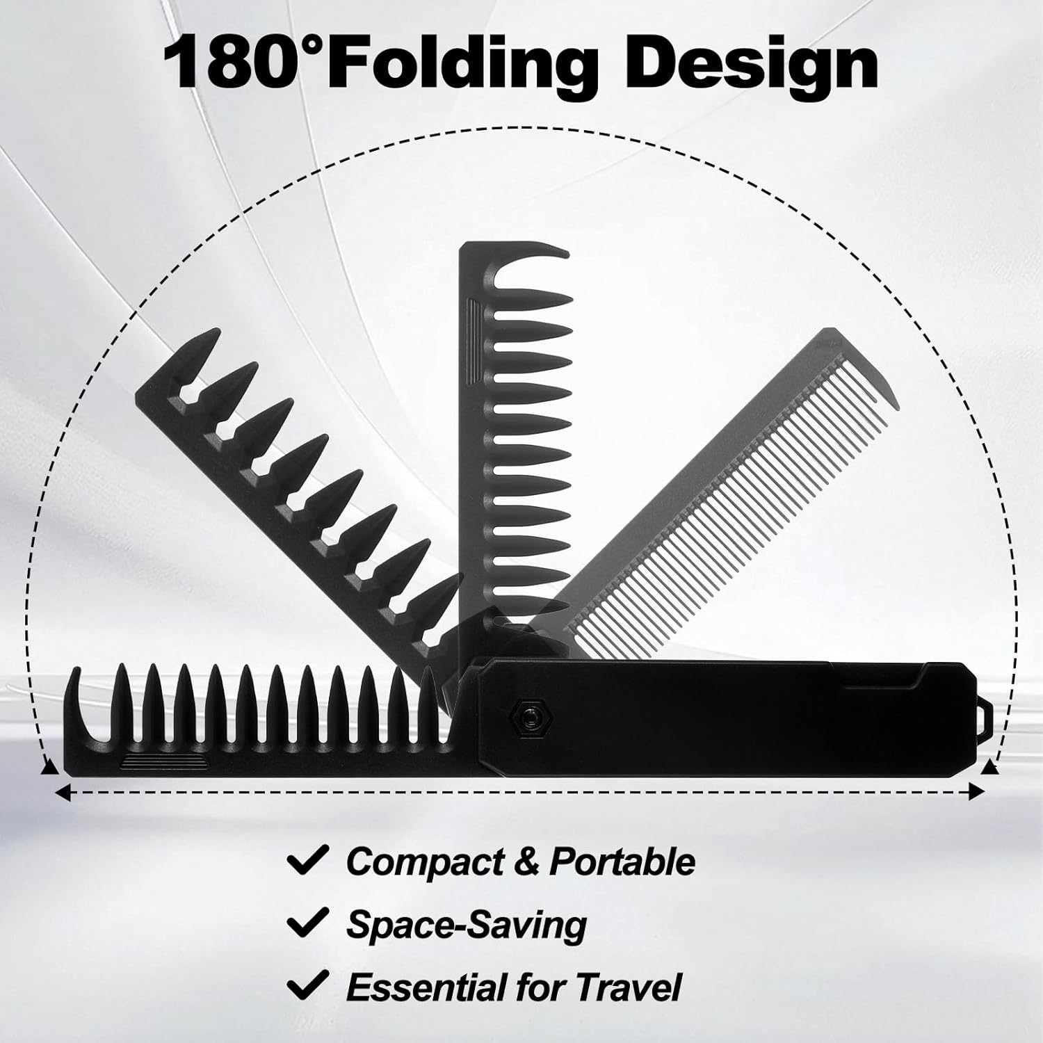 Protable Pocket Comb for Men, 3 In 1 Folding Comb, Fine Tooth and Wide Tooth Small Combs for Everyday Grooming, Combing Hair, Beards and Mustaches (Black, Plastic) - Image 5