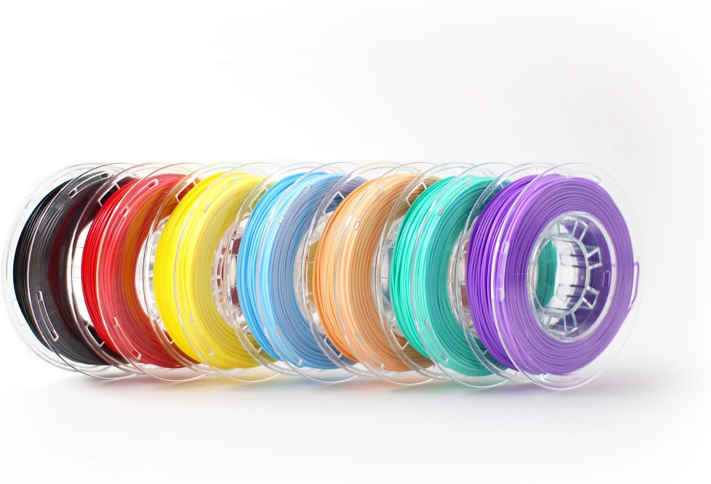 Toybox 7 Pack PLA 3D Deluxe Printer Filament, Dimensional Accuracy +/- 0.02 mm, 0.23kg Spool (0.26 lbs),1.75mm, Grape Purple, Cherry Red, Sesame Black, Mint, Peach, Lemon Yellow, Cotton Candy Blue
