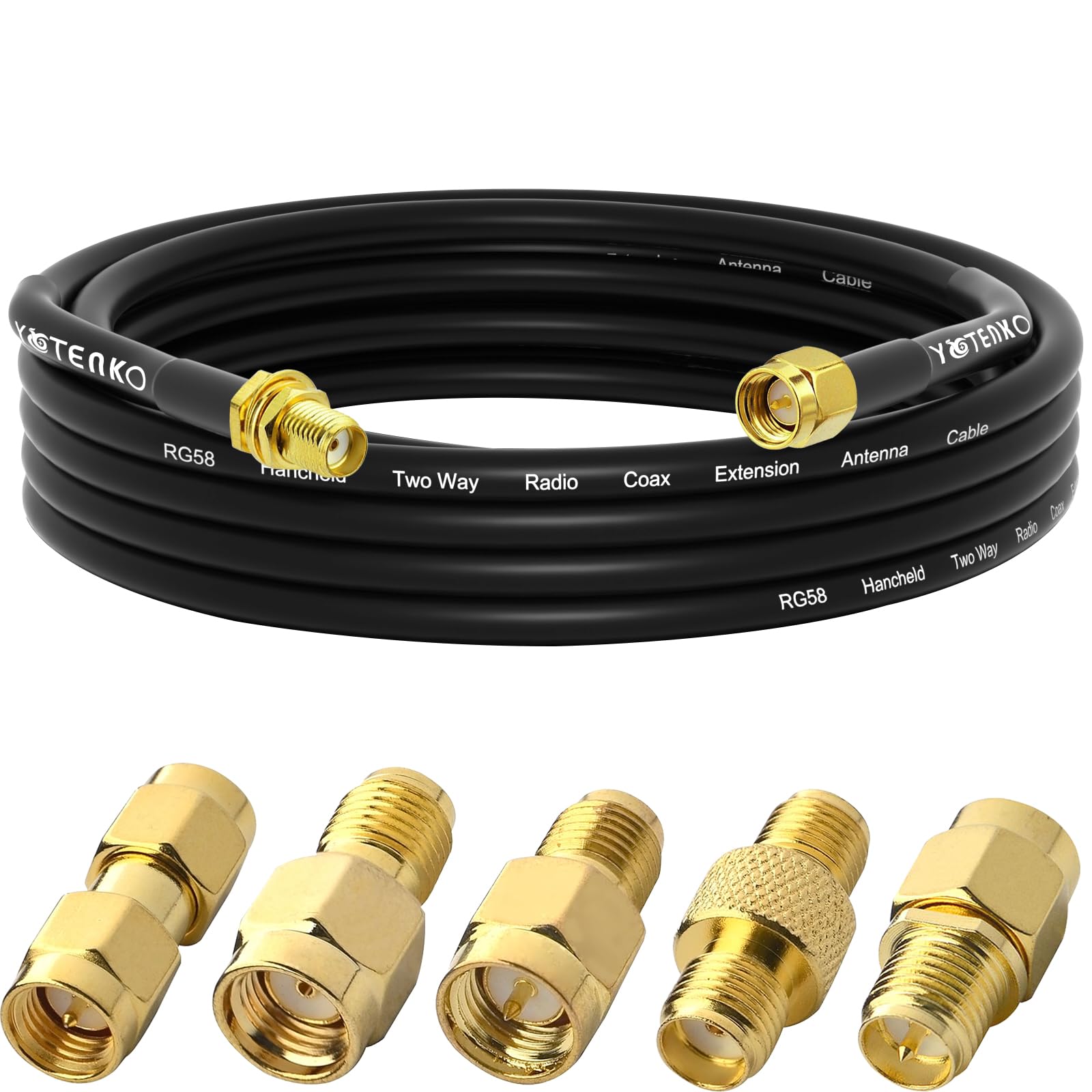 SMA Antenna Extension Cable 16.4Ft + 5PCS SMA RF Coax Connector Kit,SMA Male to Female RG58 Coaxial Cable Low-Loss for 3G 4G LTE Router ADS-B SDR USB Dongle Receiver Antenna Extension Wire