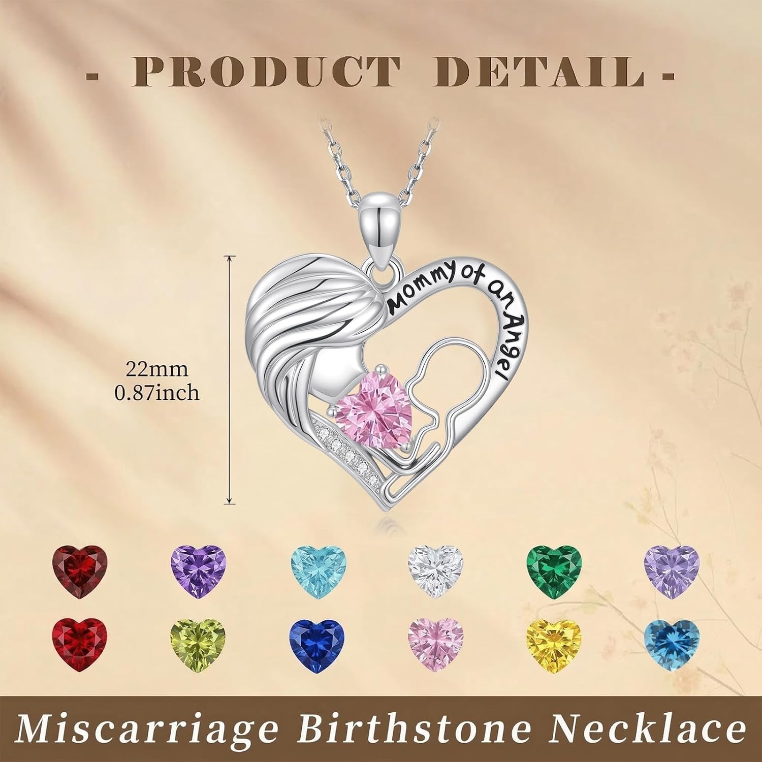 Miscarriage Gifts Mommy of An Angel Necklace for Mothers Women 14K White Gold Plated Miscarriage Heart Pendant with Birthstone Loss of Pregnancy Sympathy Jewelry Gifts