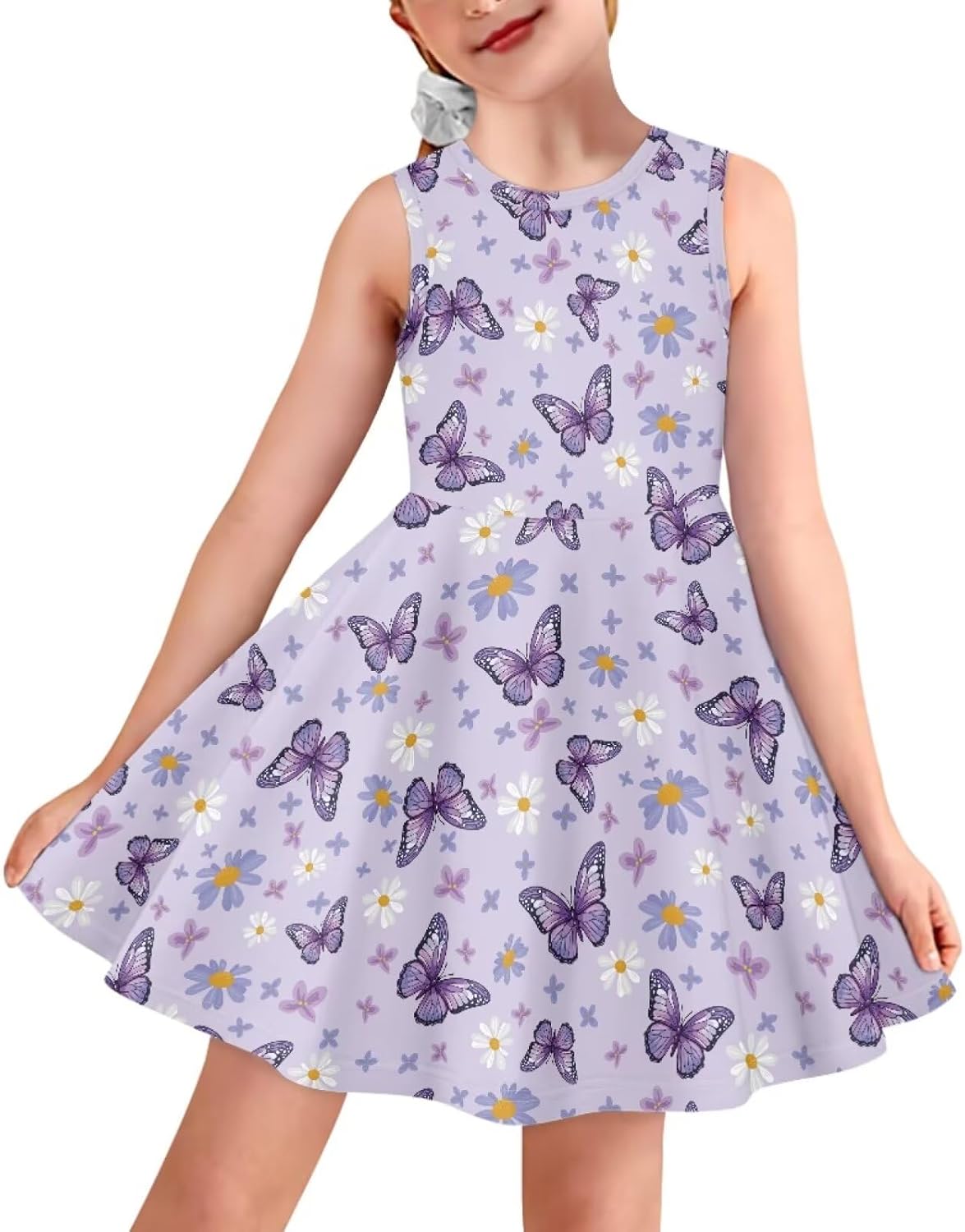 Dress for Girls Casual Summer Tank Dress Breathable Loose Beach Dress Round Neck Knee Length Midi Sleeveless Dress