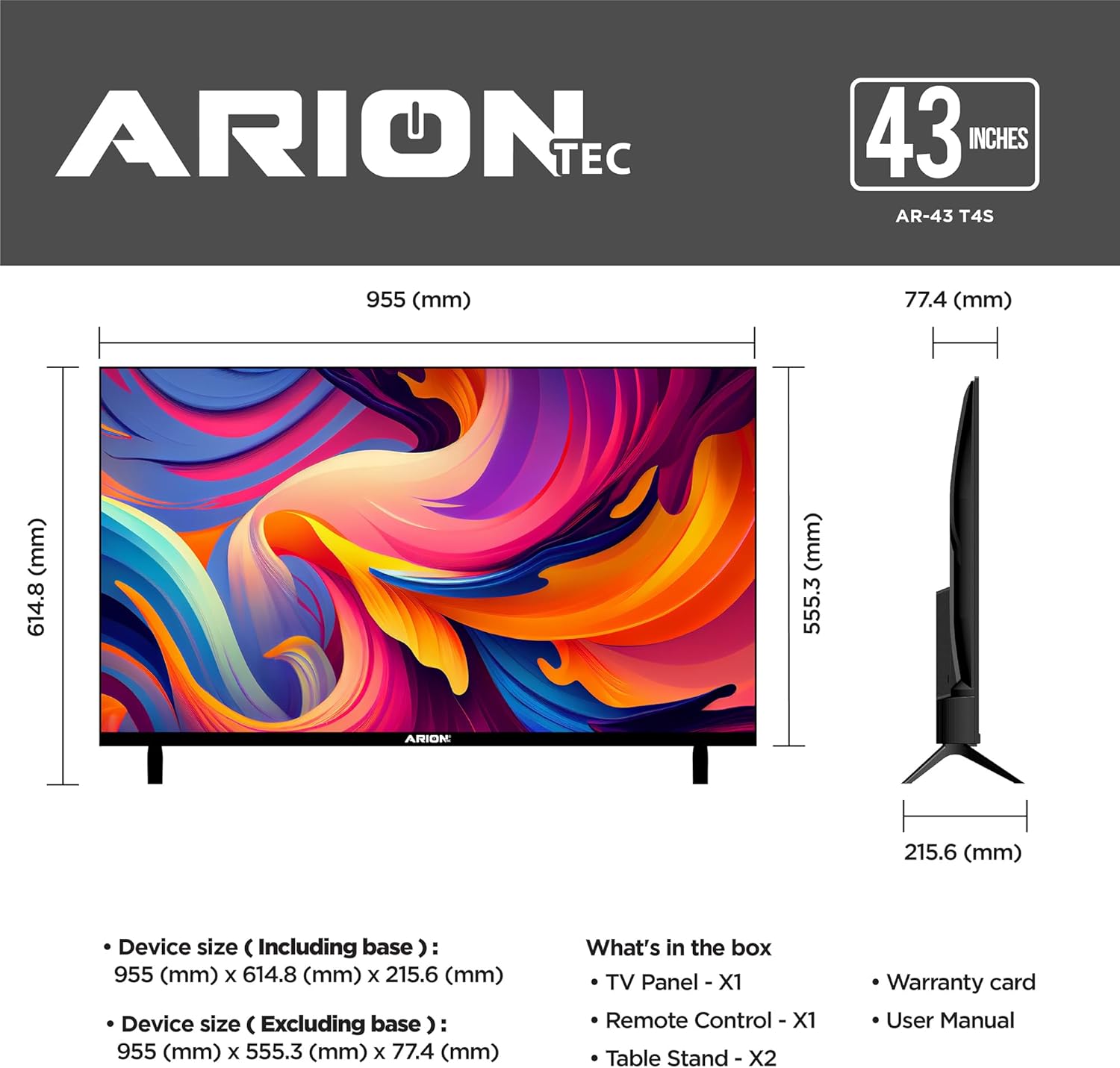 Arion 43-Inch Full HD Smart Android TV, A+ Grade Panel, Frameless Design, Wi-Fi, HDMI & USB Connectivity – AR-43 T4S | FULL HD | WI-FI 2026 - view 3