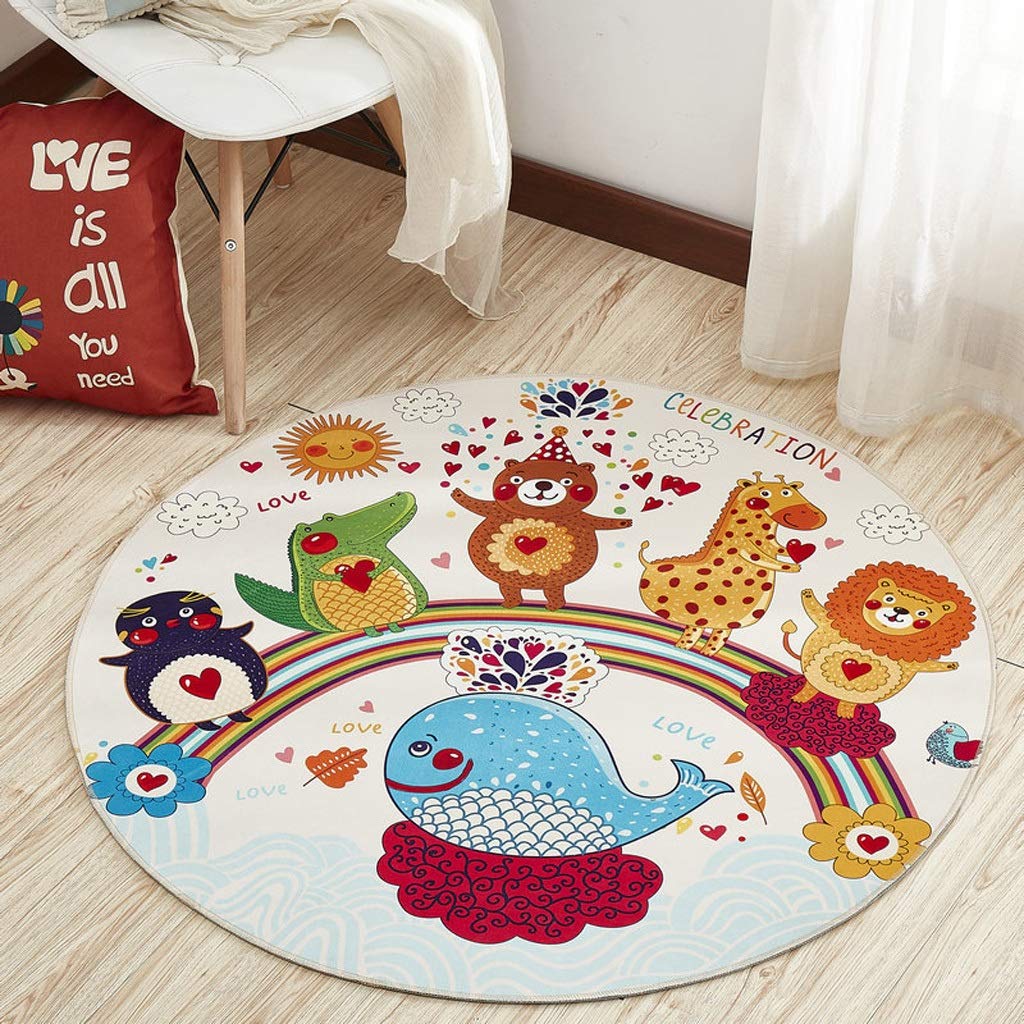 Tapis rond de salon et chambre d'enfant Ø 80 cm antidérapant et lavable