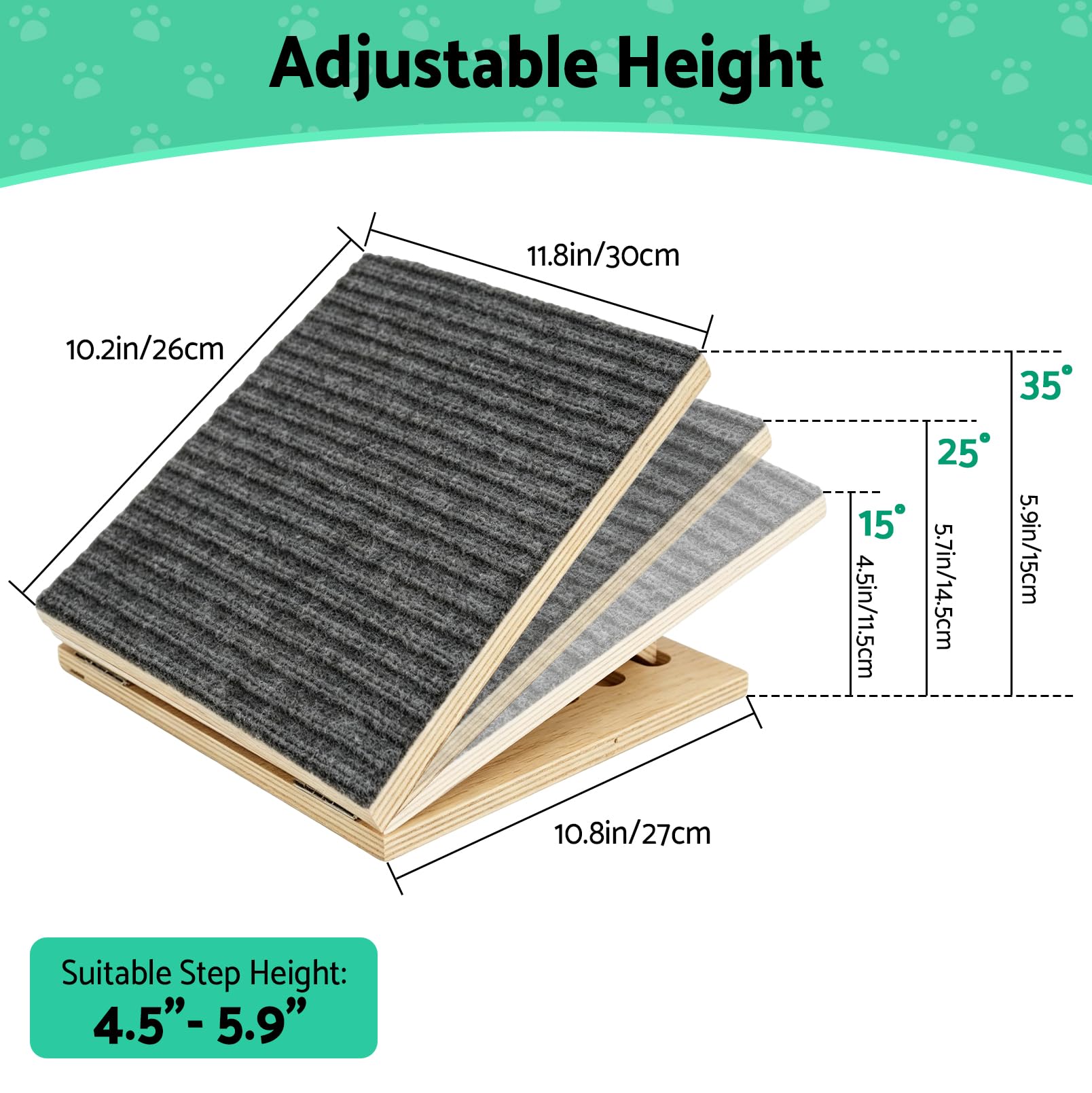 Rampa para Perros de 4 Piezas, escaleras para Perros con Altura Ajustable | superficie de alfombra antideslizante y almohadillas, escalones de madera para mascotas